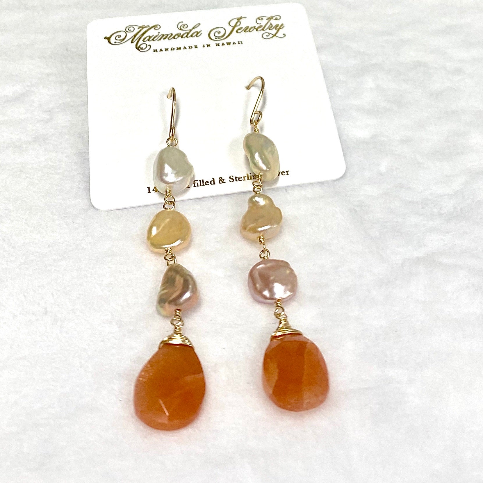 Sunstone & Keshi Pearl Drop Earrings – Handmade Boho Dangle Earrings for Women, Natural Gemstone Jewelry for Wedding, Party & Everyday Wear
