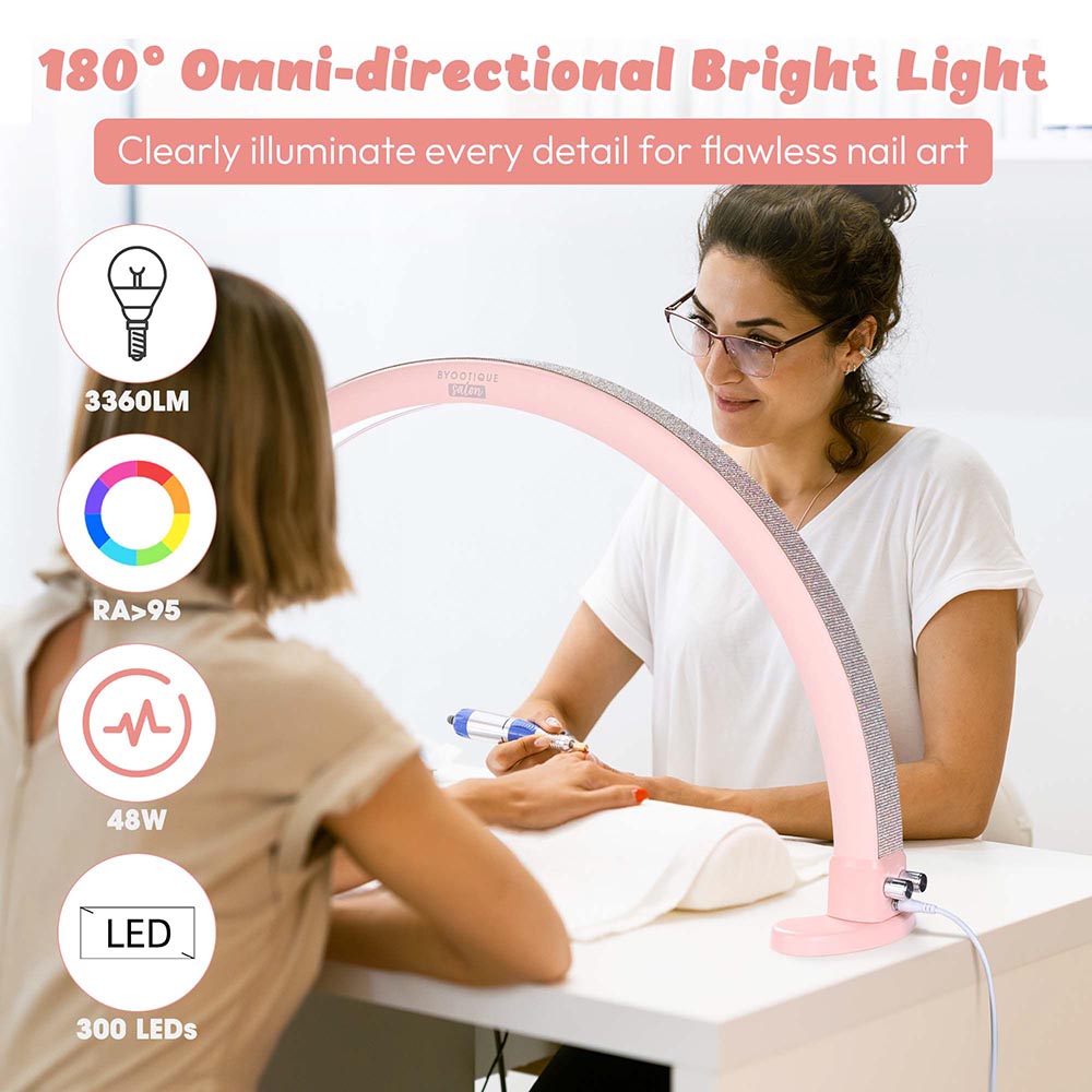 TheLAShop Professional LED Desk Lamp for Nail Tech & Lash Extensions - Adjustable Glitter Pink Light with 3 Brightness Levels - Perfect for Salon, Home Spa & Makeup Vanity