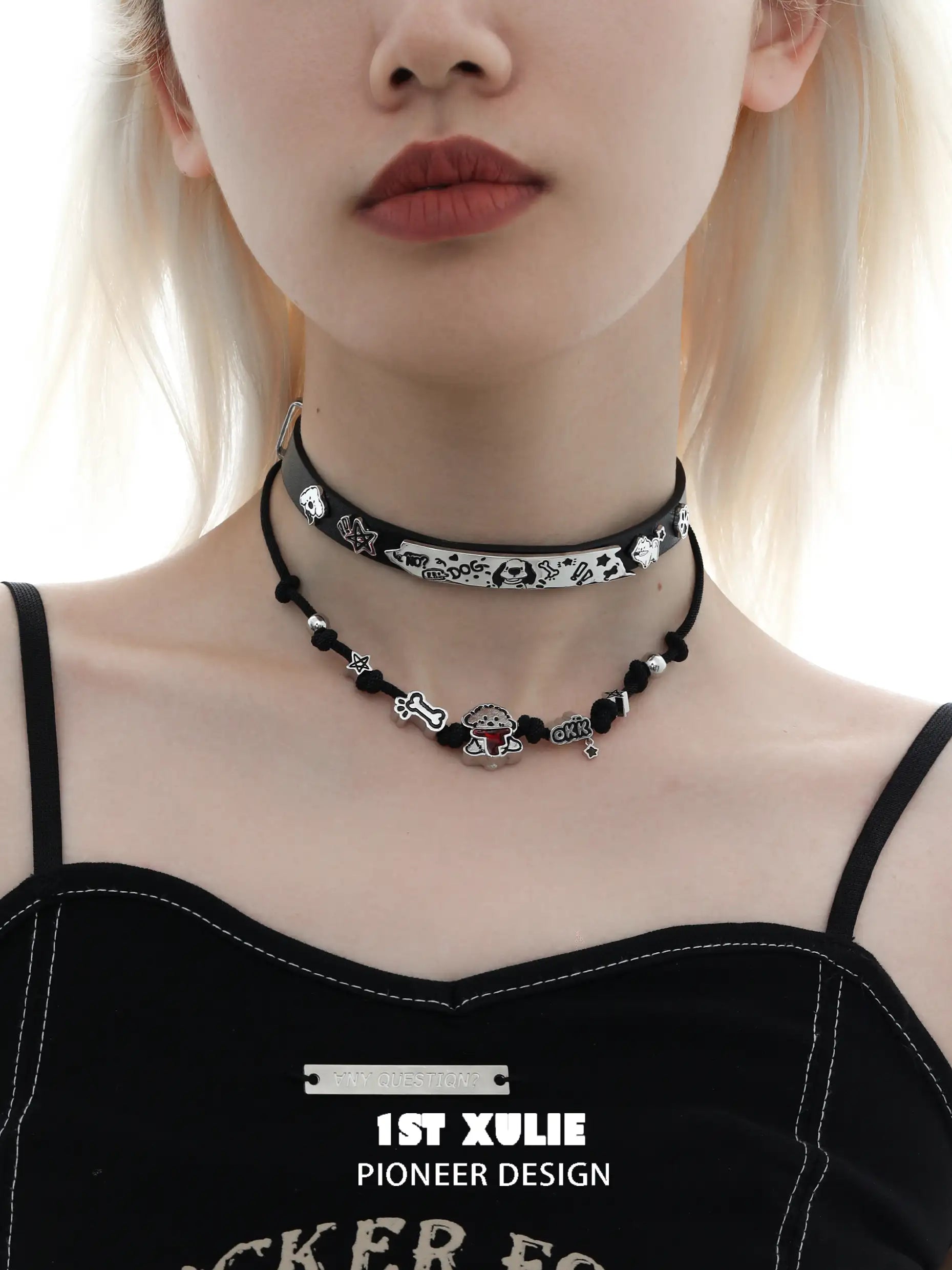 18k Gold Plated Graffiti Puppy Dog Choker Necklace - Milan Rope Chain for Women, Valentine's Day Gift, Party Jewelry for Spring Festival Celebrations