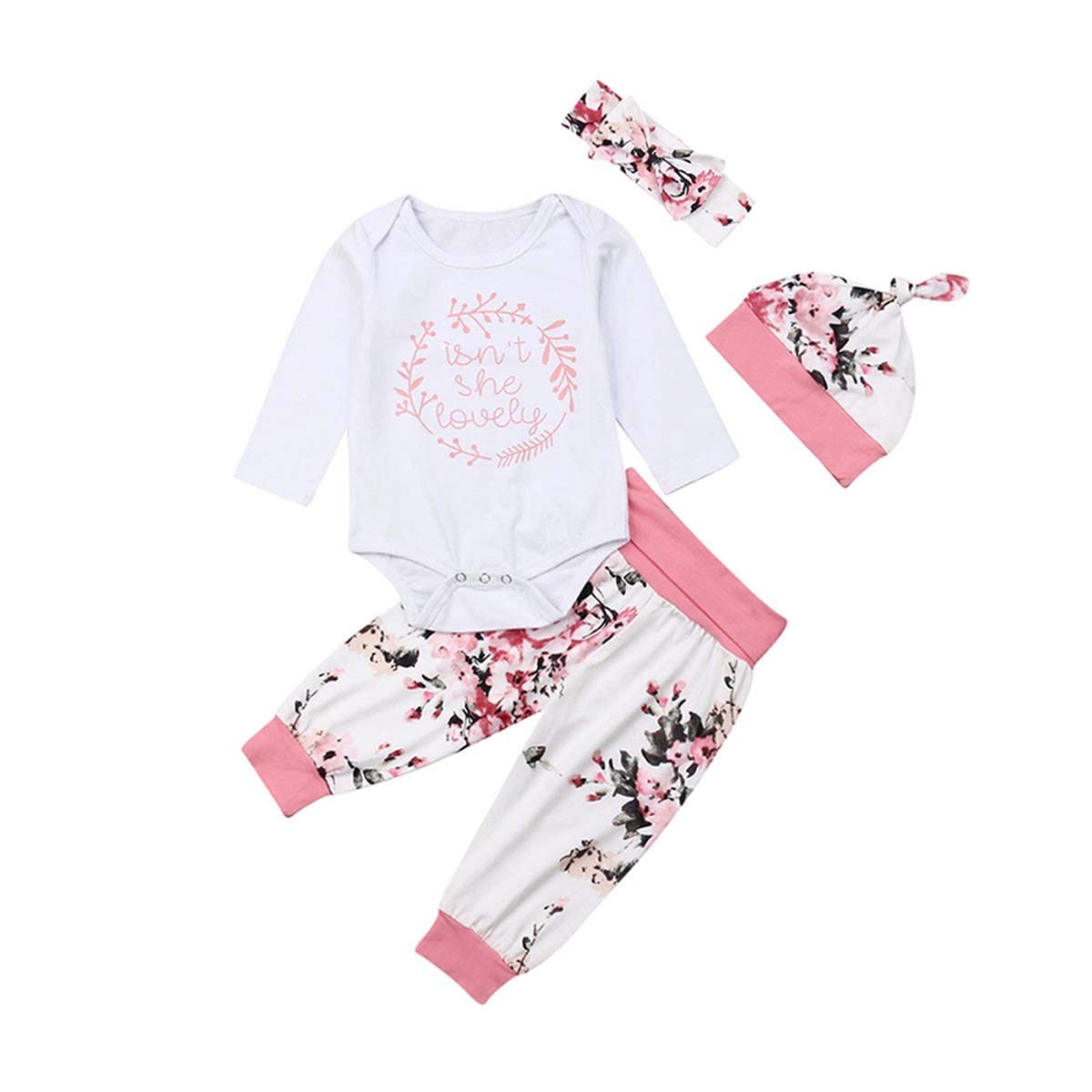 Newborn Baby Girls Outfit Set - Floral Romper Bodysuit & Pants with Headband 0-24 Months | Casual Wear for Daily Play, Photo Shoots & Special Occasions