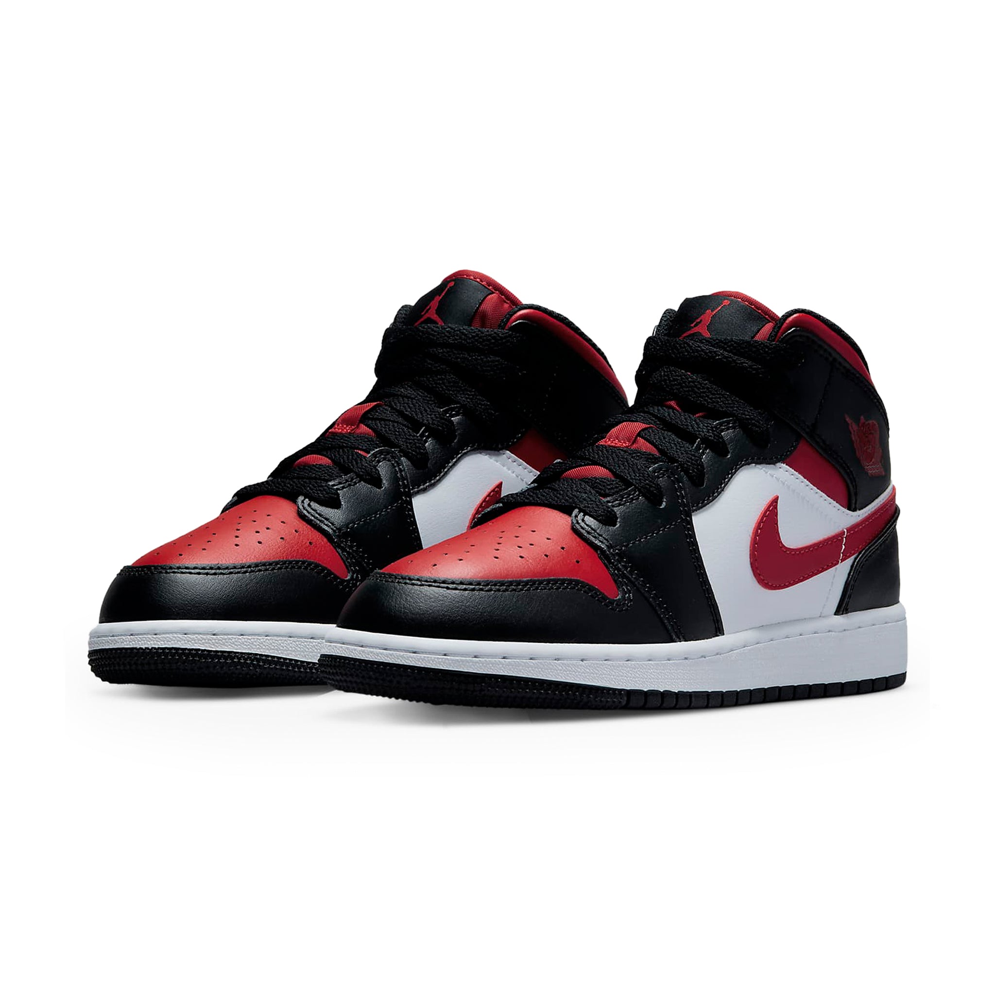 Air Jordan 1 Mid Black Fire Red Basketball Shoes for Kids (GS) - Retro Style Sneakers for School, Sports & Streetwear Fashion