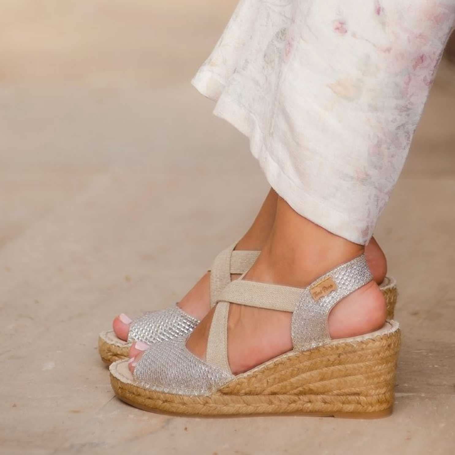 Women's Metallic Cotton Blend Wedge Espadrille Sandals - Comfortable Summer Shoes for Beach, Vacation & Casual Outings