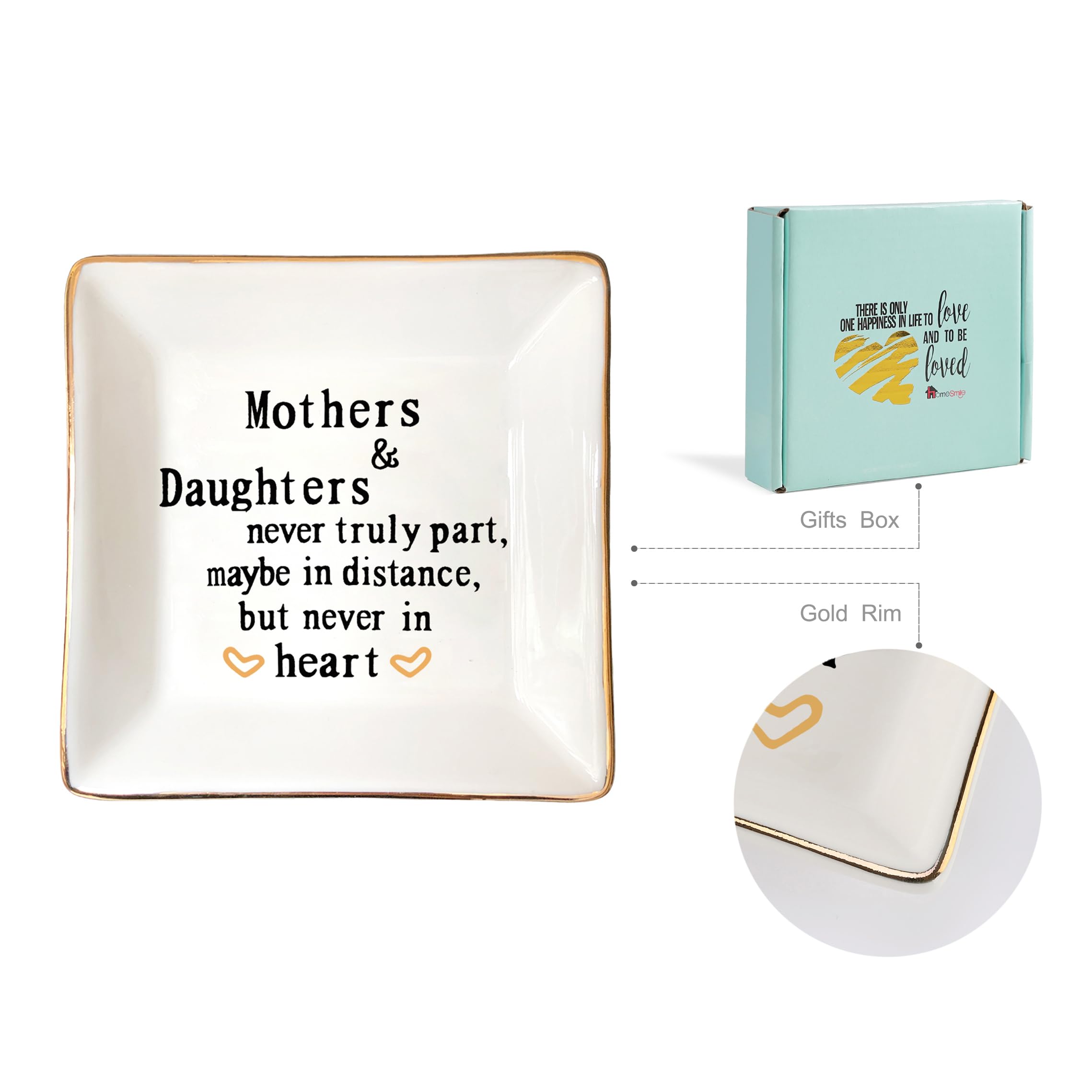 HOME SMILE Ceramic Ring Dish - Elegant Jewelry Tray for Rings, Earrings & Small Accessories - Perfect Gift for Women, Mom, Sister & Friends - Ideal for Bedroom, Bathroom & Vanity Organizer