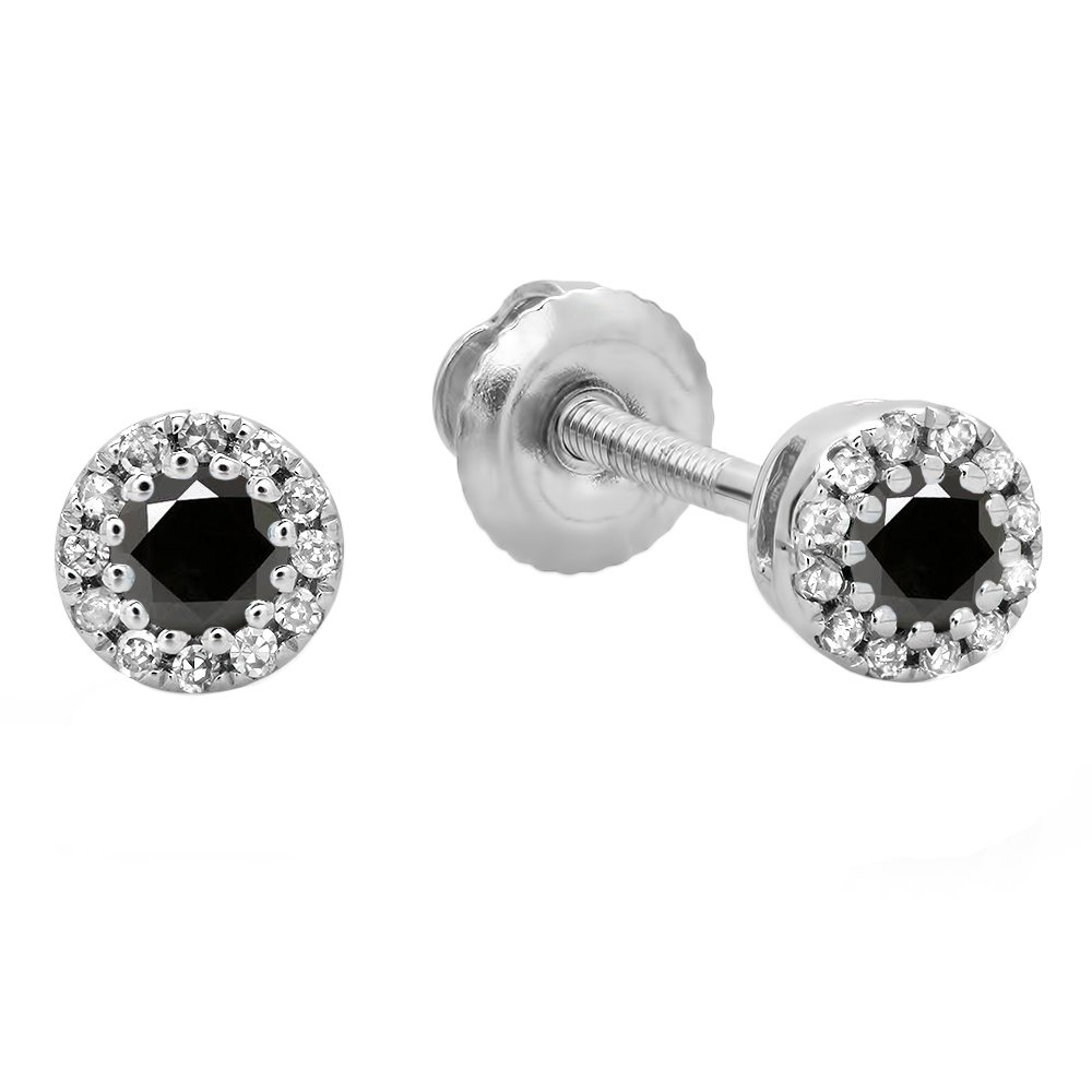 Dazzlingrock 0.2ct Round Black & White Diamond Halo Stud Earrings for Women - 10K Solid Gold Wedding, Anniversary & Special Occasion Jewelry Gift