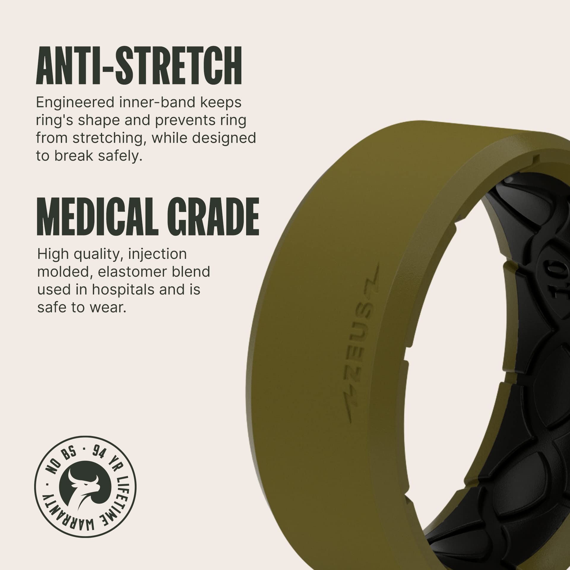 **Groove Life Zeus Silicone Ring for Men – Durable, Breathable Rubber Wedding Band with Lifetime Warranty & Comfort Fit – Perfect for Active Lifestyles, Gym, Swimming & Outdoor Adventures**