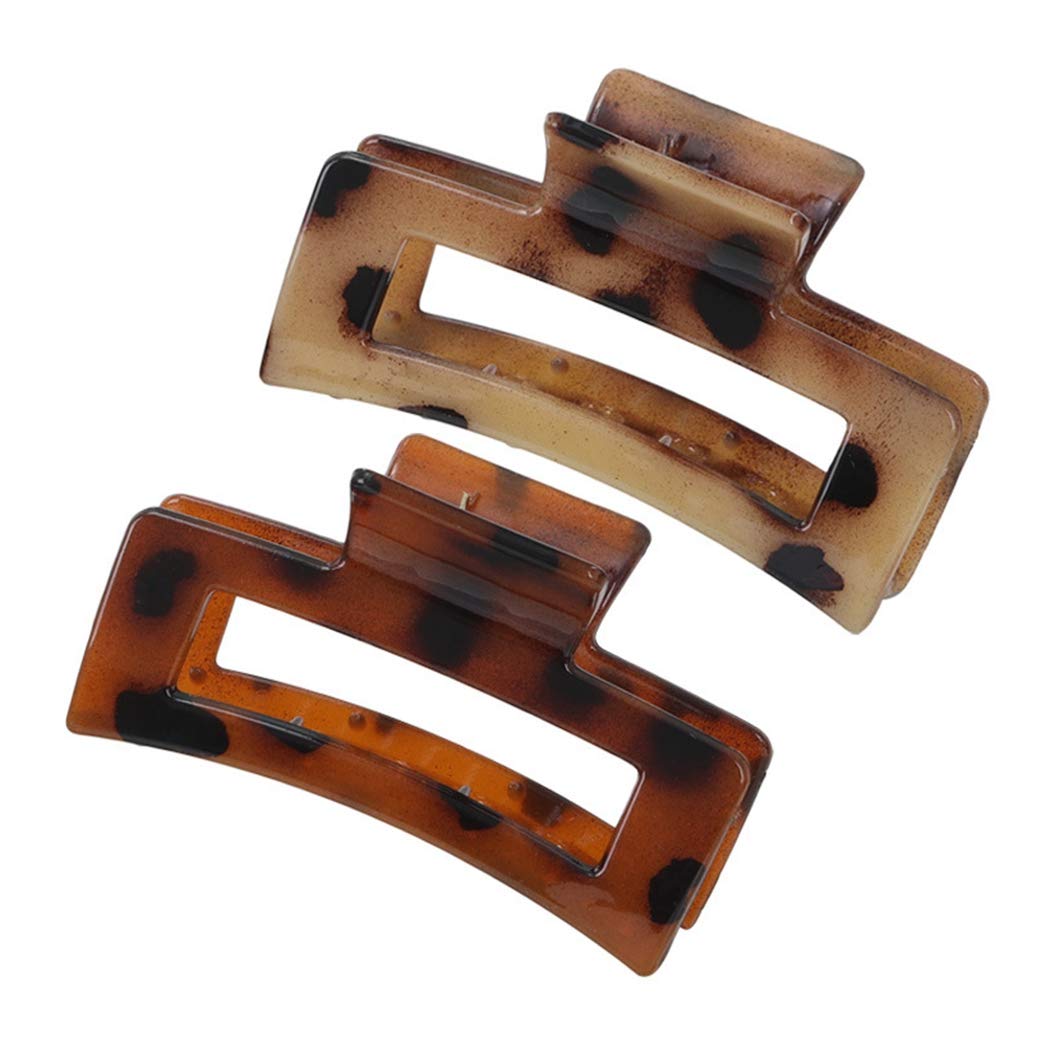 Dorakitten 2PCS Leopard Print Hair Claw Clips - French Hair Clamps with Hollow Design, Resin Hair Jaw Clips for Women & Girls - Perfect for Ponytails, Buns & Everyday Hairstyles