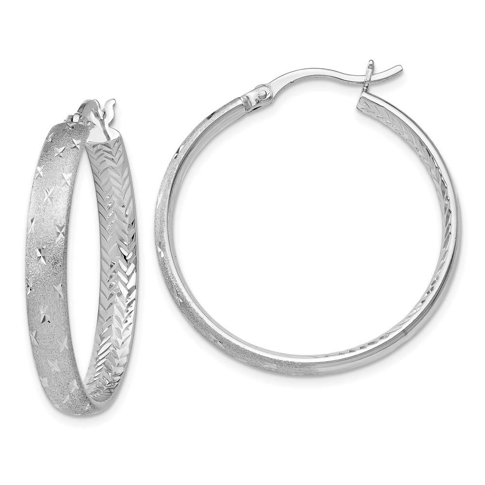 Sterling Silver Diamond-Cut Hoop Earrings for Women - 31mm In & Out Design - Perfect for Everyday Wear, Parties & Gifts