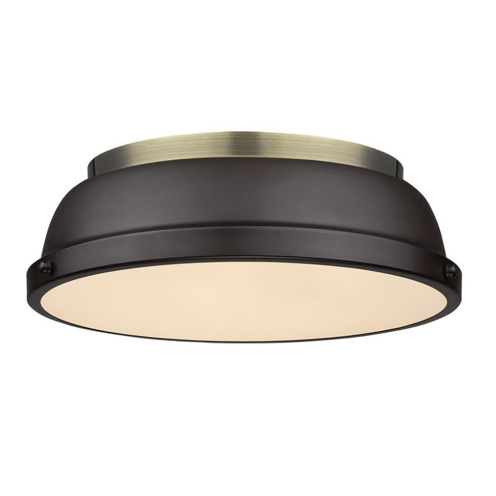 Elm 14 Inch Flush Mount Ceiling Light in Aged Brass - Vintage Style Lighting for Bedroom, Kitchen, or Hallway