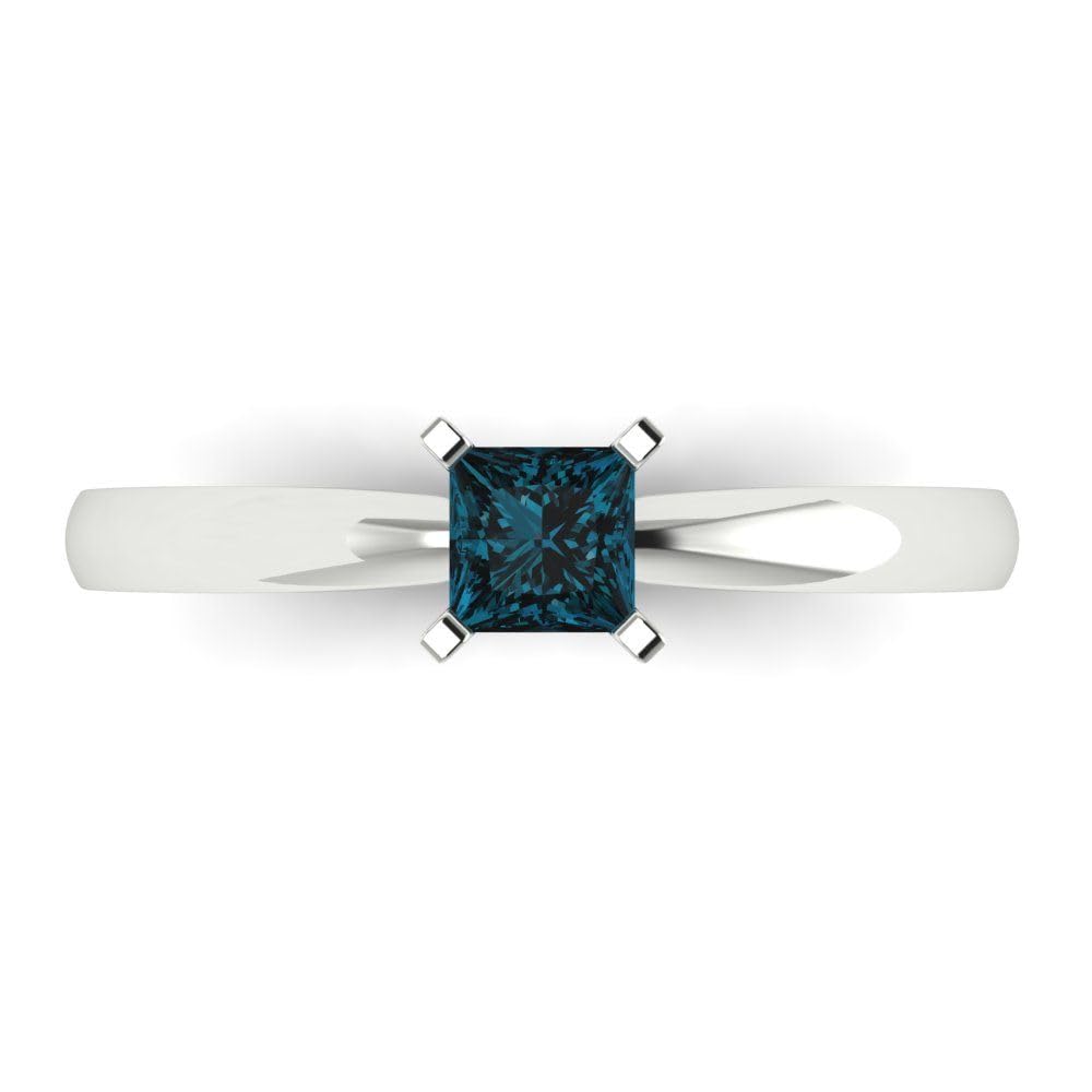0.50ct Princess Cut London Blue Topaz Solitaire Ring in 18K White Gold - Elegant Engagement, Wedding & Anniversary Jewelry for Women | Perfect for Proposals, Bridal Sets & Special Occasions