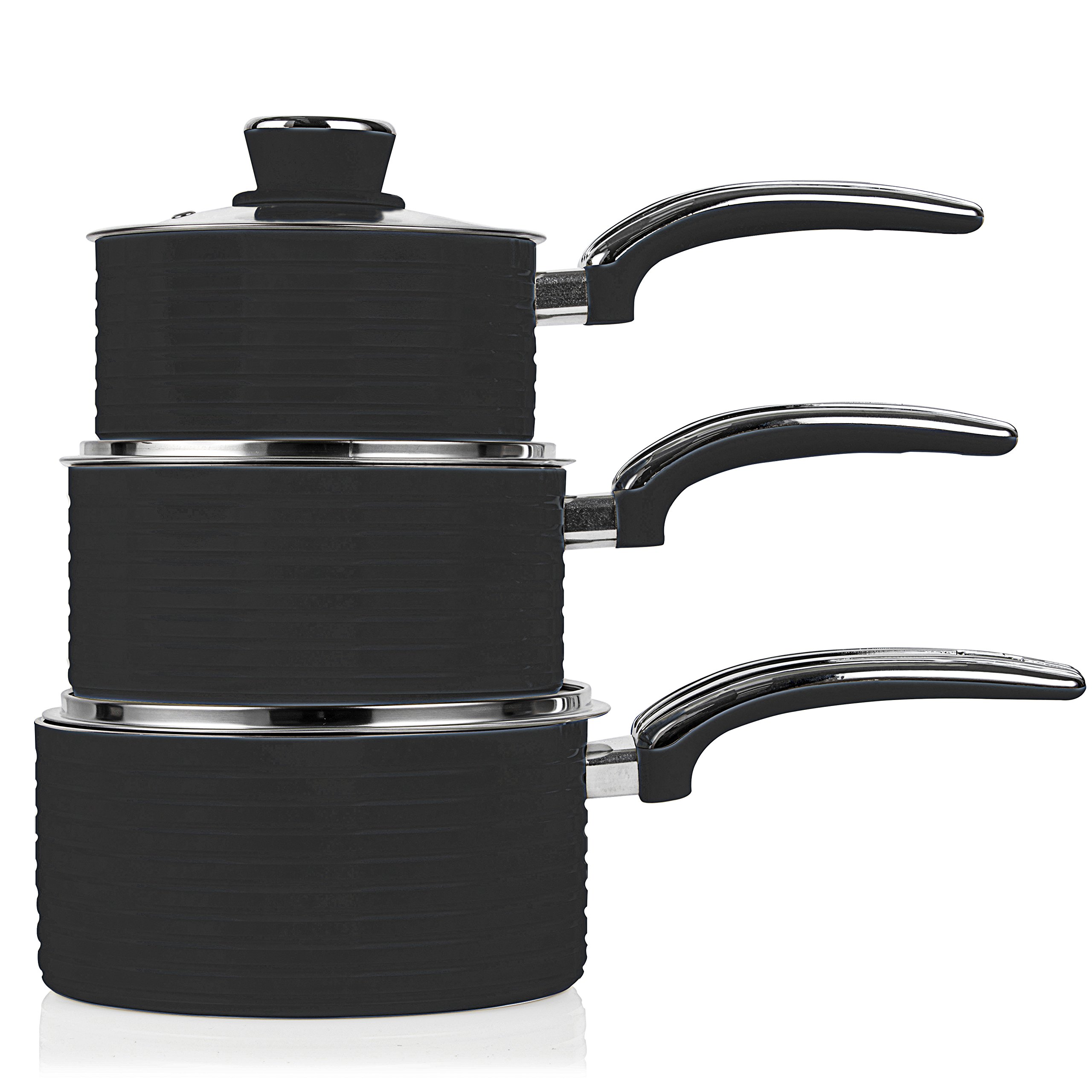 Swan Retro 5-Piece Nonstick Cookware Set - 29.5x47x18cm Black Frying Pans for Kitchen - Perfect for Sauteing, Frying & Serving Dishes