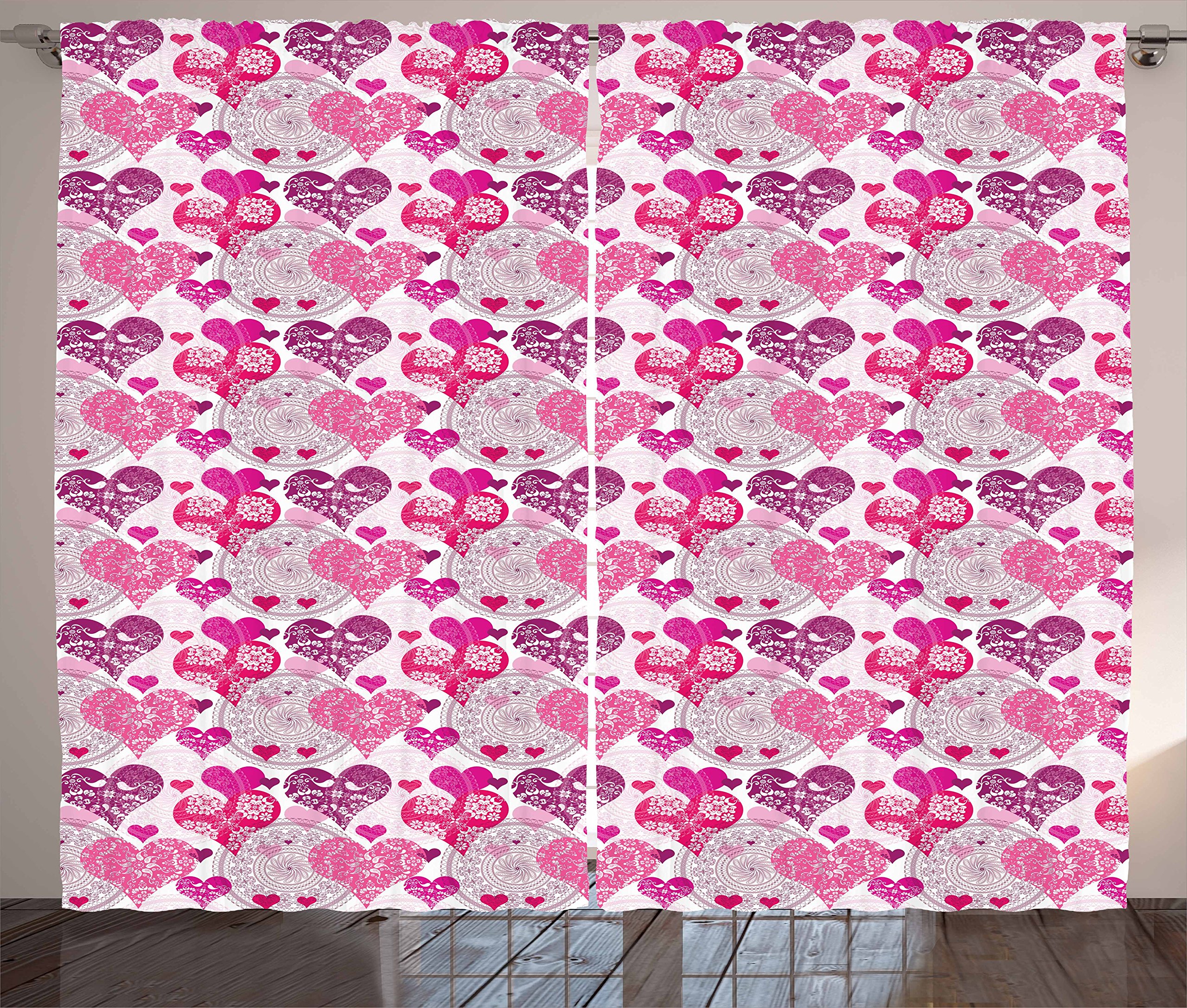 Ambesonne Valentine's Day Hearts Curtains - Pink Love Pattern Window Drapes for Living Room & Bedroom, 2 Panel Set 108