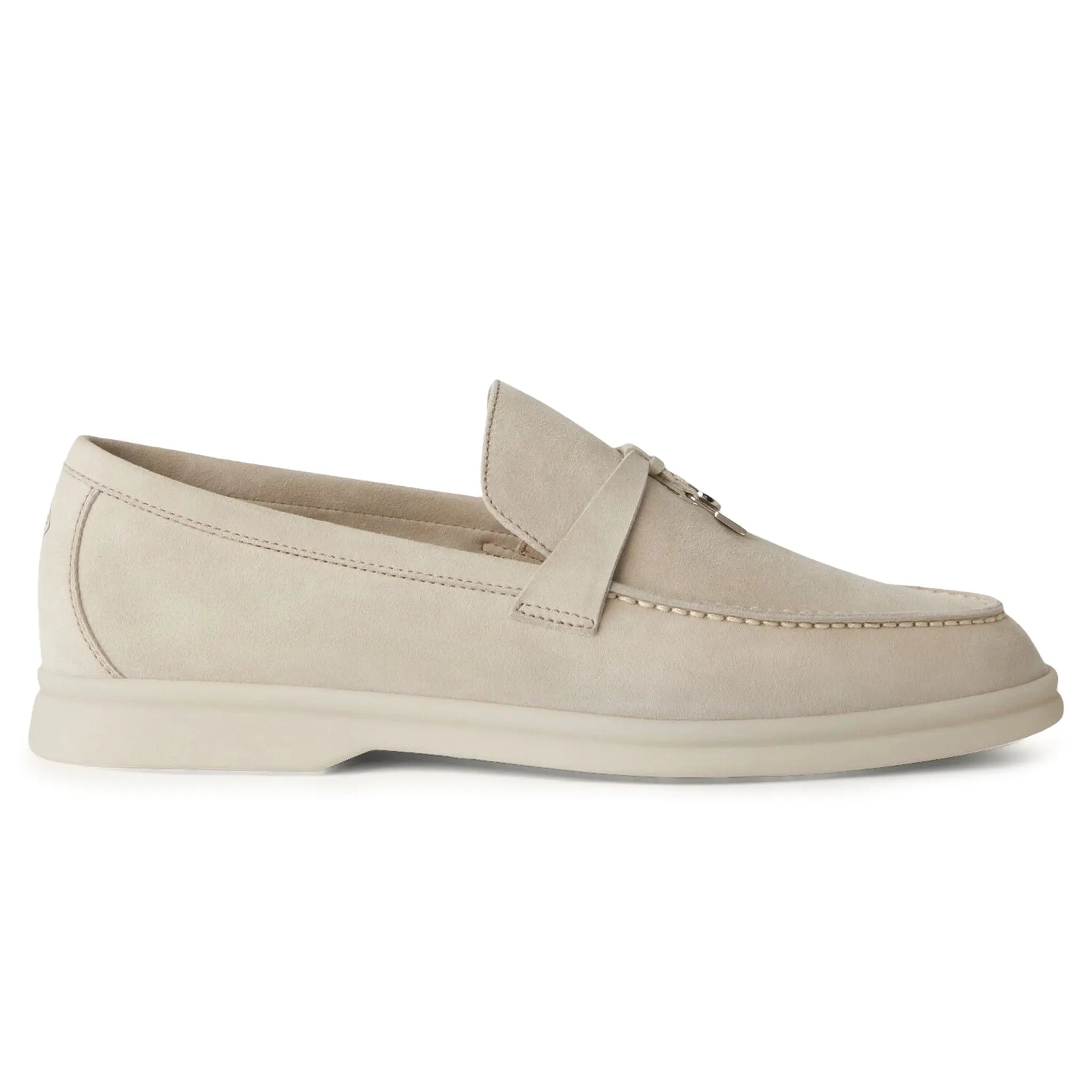 Loro Piana Women's Summer Charms Walk Suede Goatskin Loafers in Powder Pearl - Comfortable Slip-On Shoes for Casual Outings & Office Wear