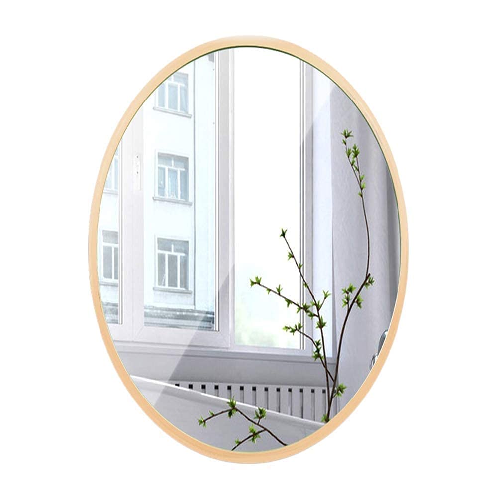 FMOGE Oval Wall-Mounted Vanity Mirror with Wooden Frame - Large Bathroom Mirror for Shaving & Makeup, Magnifying Mirror for Precise Grooming - Perfect for Bathroom, Bedroom, Living Room and Hallway Decor