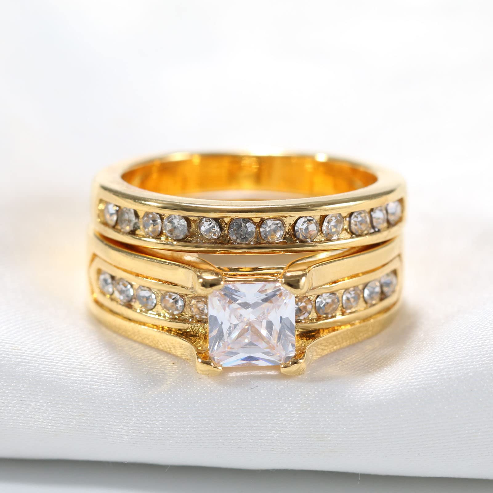 Gold Plated Matching Couple Rings - His and Her Wedding Band Set with AAA CZ Stones for Women | Romantic Anniversary Gift, Engagement Jewelry for Couples