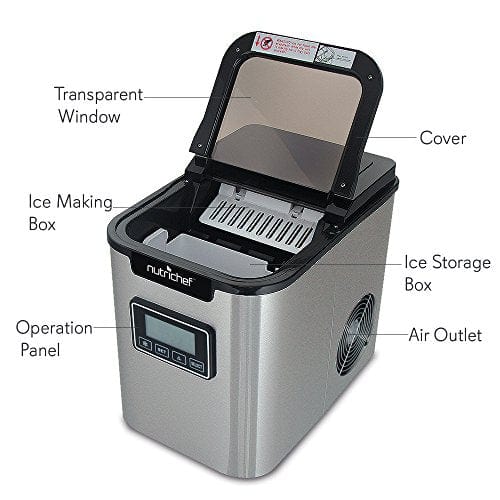 NutriChef Upgraded Stainless Steel Countertop Digital Ice Maker Machine - Portable, Stain Resistant with Built-in Freezer & Oversized Ice Bucket - Easy Touch Buttons for Home, Office, Party & Outdoor Use