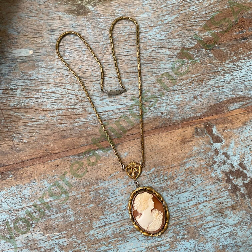 Vintage Gold Filled Carved Shell Cameo Necklace - Antique Jewelry for Women, Elegant Pendant Gift for Mother's Day, Anniversary & Special Occasions