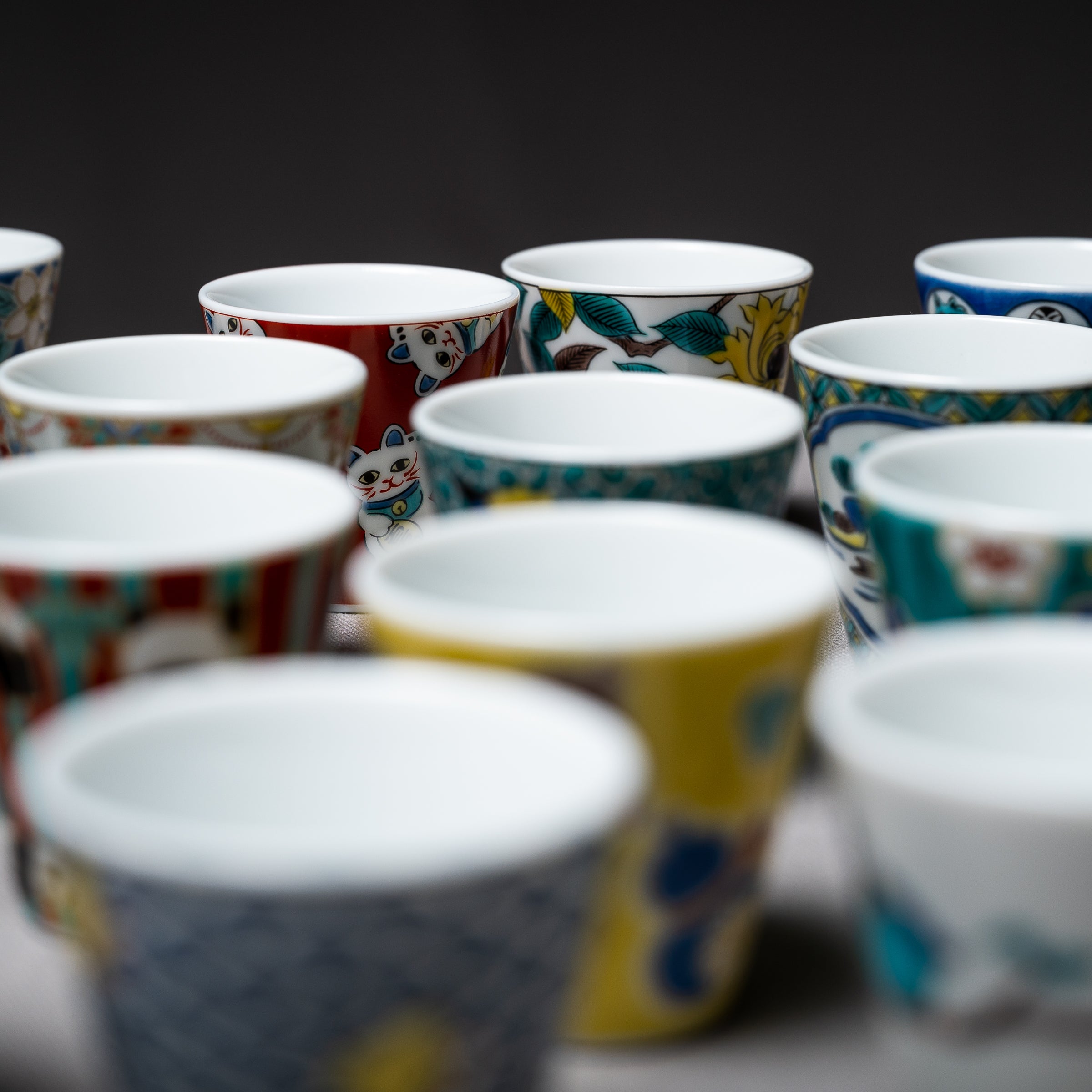 Kutani Design x Wakasa Porcelain Sake Cup Set - 30 Unique Japanese Ceramic Drinking Cups for Sake, Tea & Cocktails - Traditional Handcrafted Japanese Tea Ceremony & Home Bar Accessories