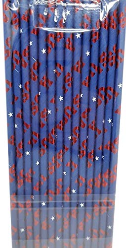 Red White & Blue Patriotic Paper Straws 14 Count - 2 Pack for 4th of July Party, Memorial Day, BBQ & Summer Celebrations
