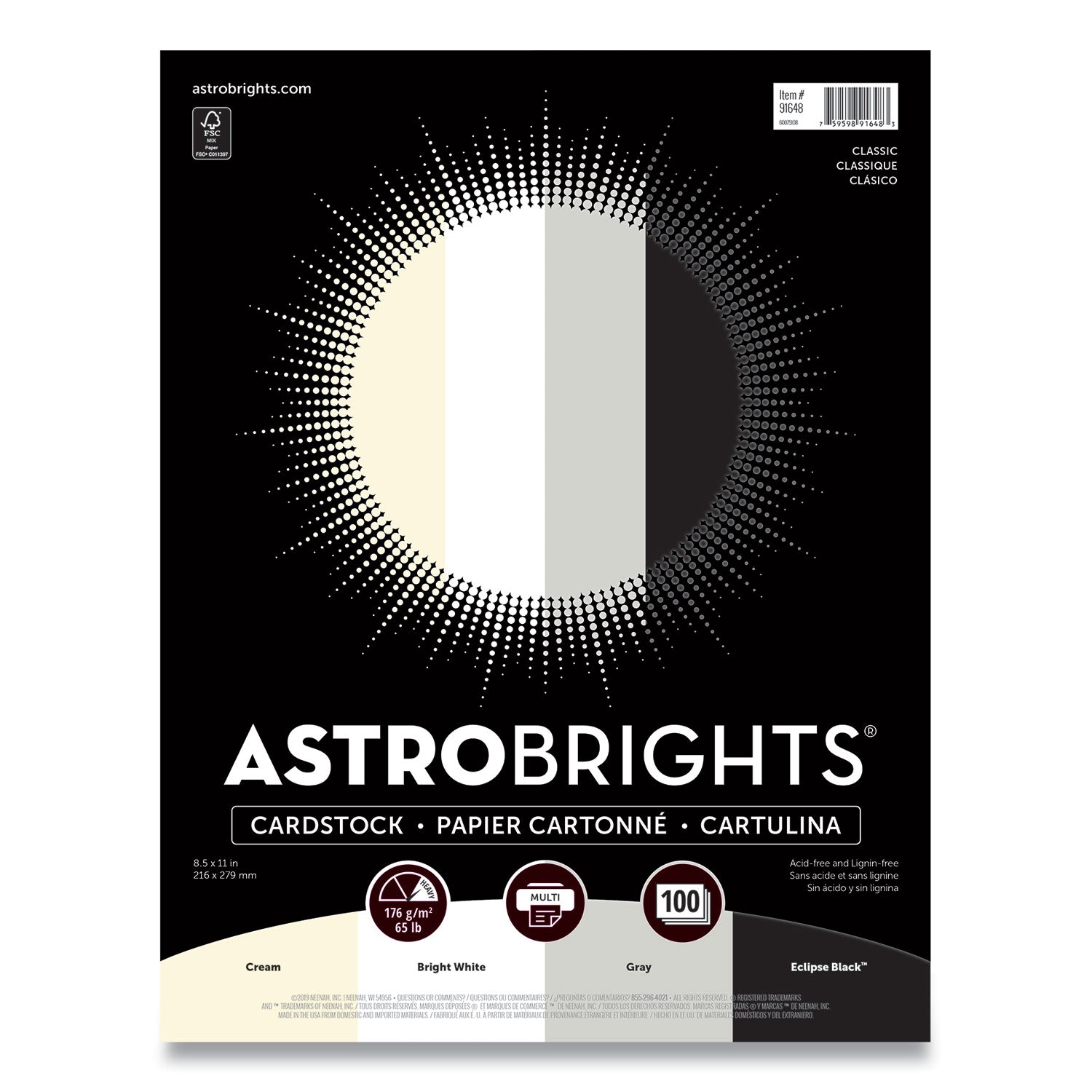 Astrobrights® Color Cardstock Paper - 65 lb Cover Weight, 8.5 x 11 Inches, 100 Sheets per Pack, Assorted Classic Colors for Scrapbooking, Card Making & DIY Crafts