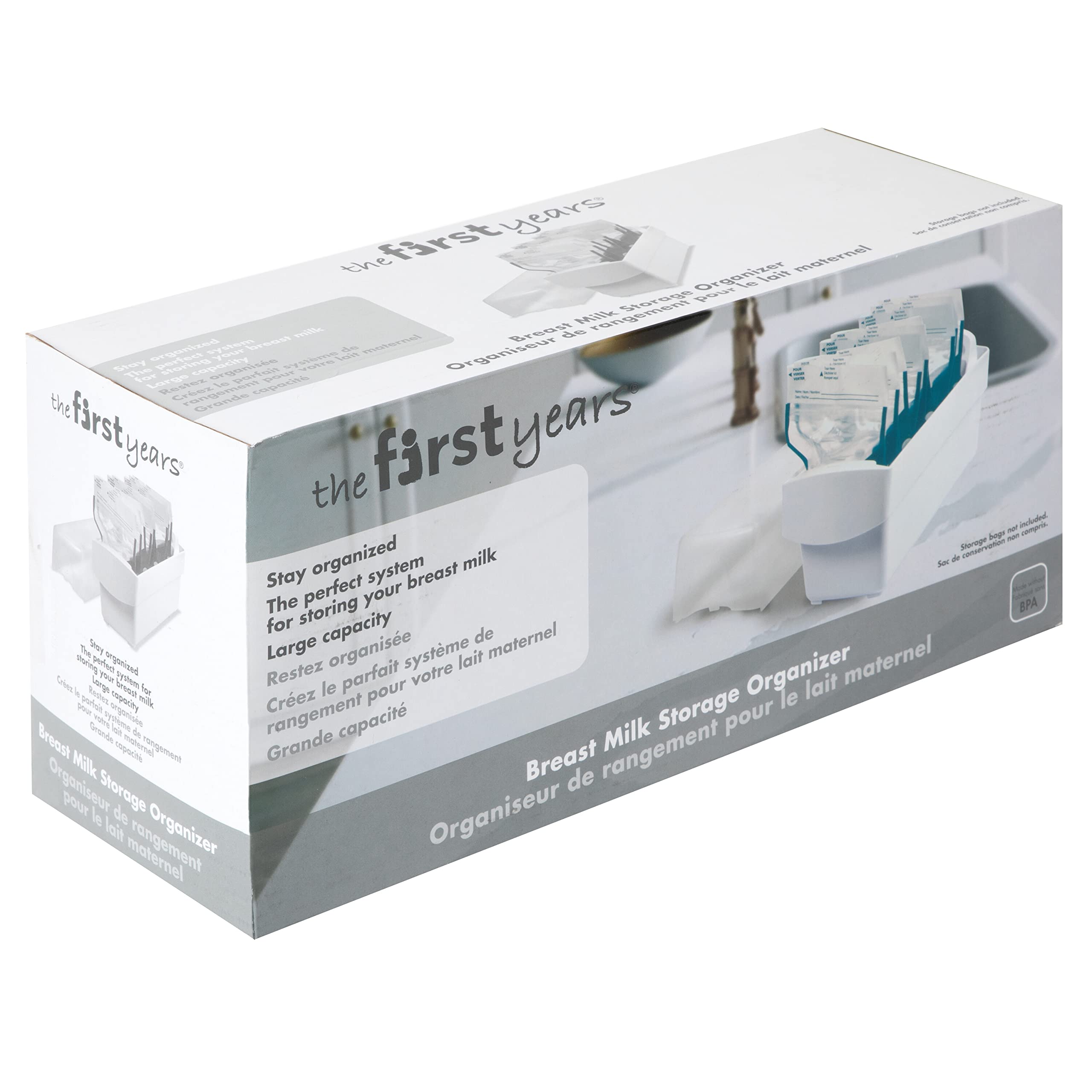 The First Years Breastflow Breast Milk Freezer Storage Organizer - Holds 10 Breast Milk Bags for Refrigerator & Freezer - Perfect for Breastfeeding Moms - Ideal for Organizing Pumped Milk at Home or Work
