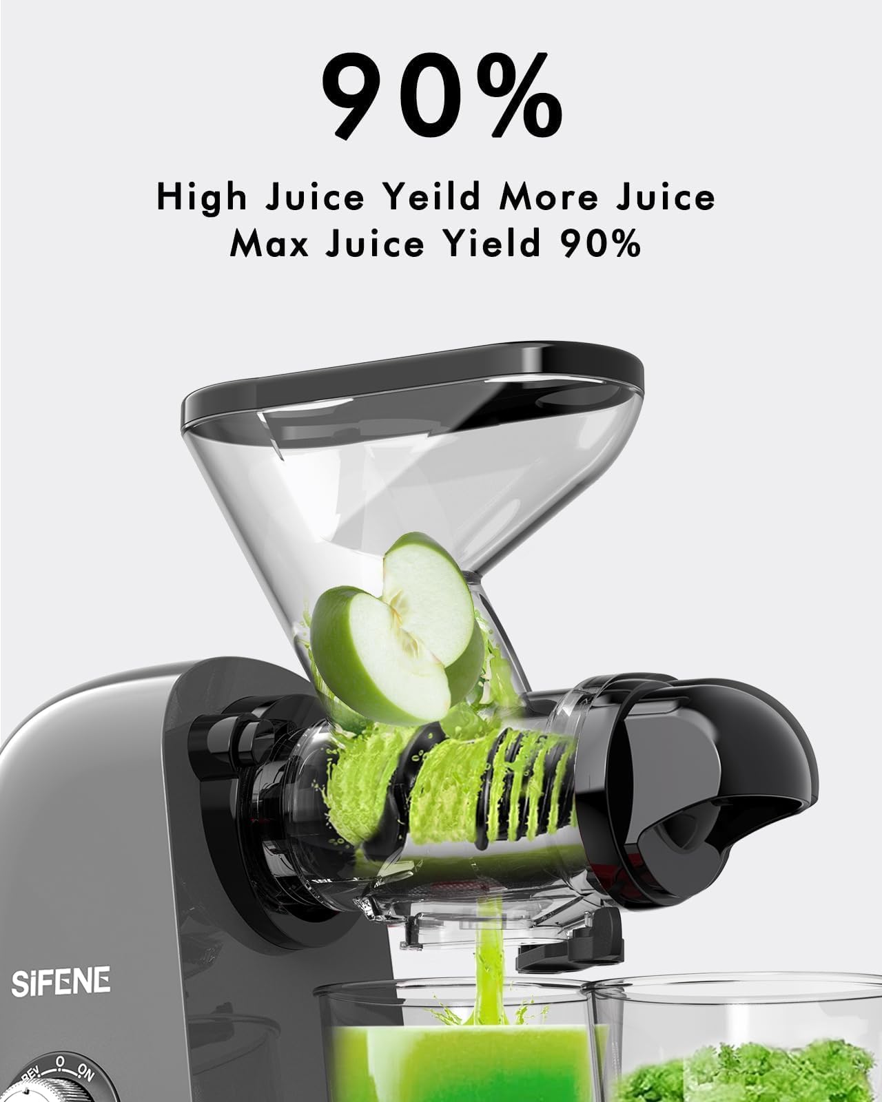 SiFENE Slow Masticating Juicer - Cold Press Juicer Machine for Fruits & Vegetables, Compact Single Serve Juice Extractor with Easy Clean Design, BPA-Free (Grey) - Perfect for Healthy Juicing at Home, Office or Gym