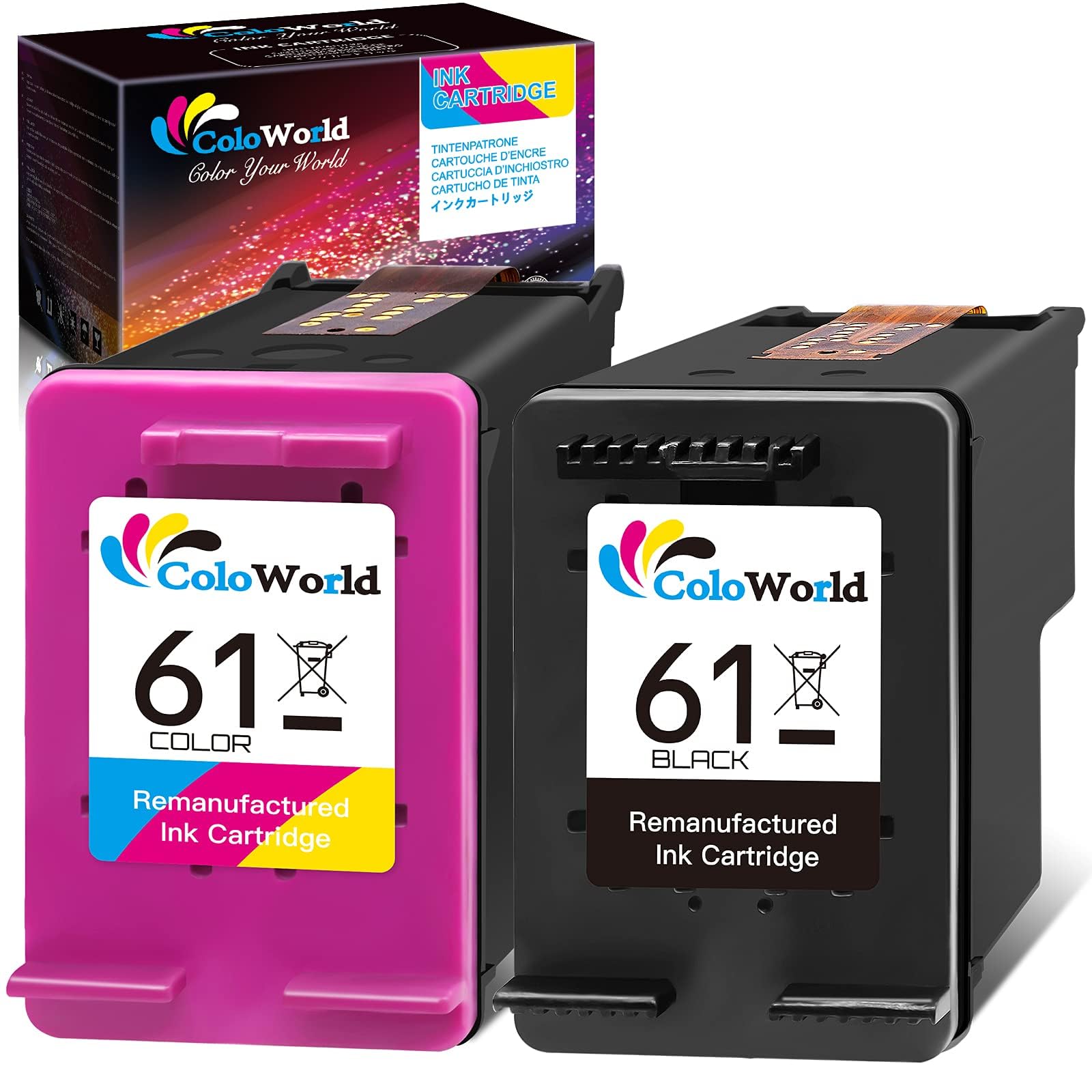 HP 61 Ink Cartridge Replacement Combo Pack (1 Black, 1 Color) - Compatible with Envy 4500 4502 5530, DeskJet 2512 1512 2540 2542 2544 3000 3052a, OfficeJet 4630 Printers - Perfect for Home Office Printing & School Projects