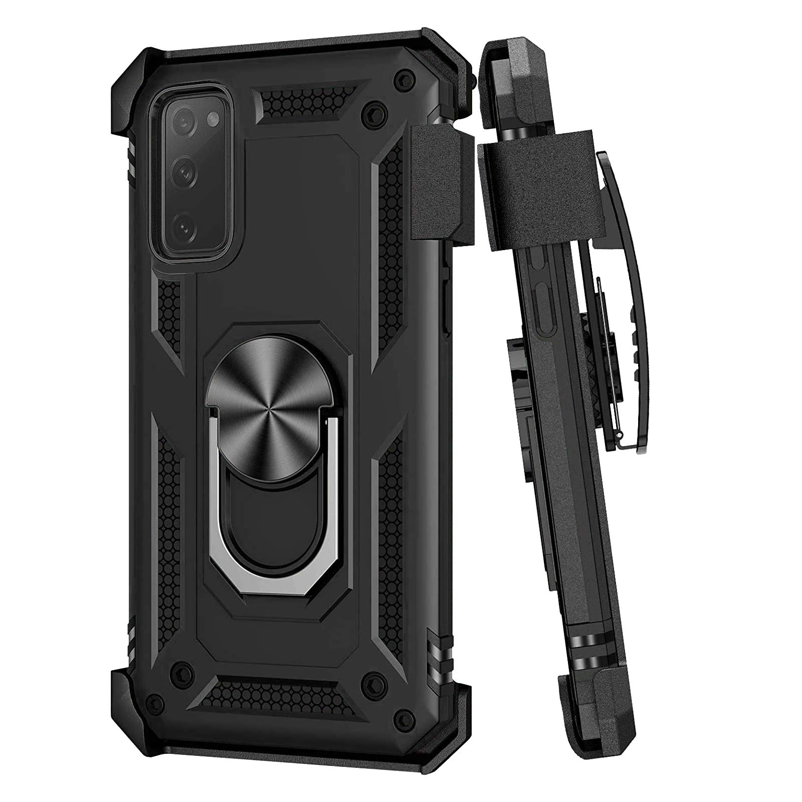 **Military-Grade Protective Case for Samsung Galaxy S20 FE 5G with Belt Clip & Magnetic Ring Holder – 360° Rotating Kickstand, Full-Body Drop Protection (Black) – Perfect for Work, Outdoor, and Active Lifestyles**