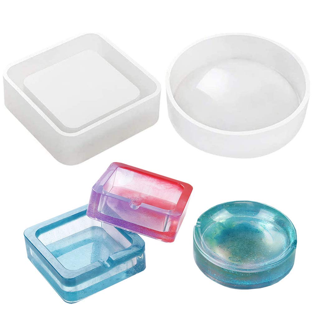 Premium Silicone Ashtray Molds for Resin Casting - Square & Round Large Resin Art Molds - Perfect for DIY Crafts, Home Decor, and Smoking Accessories