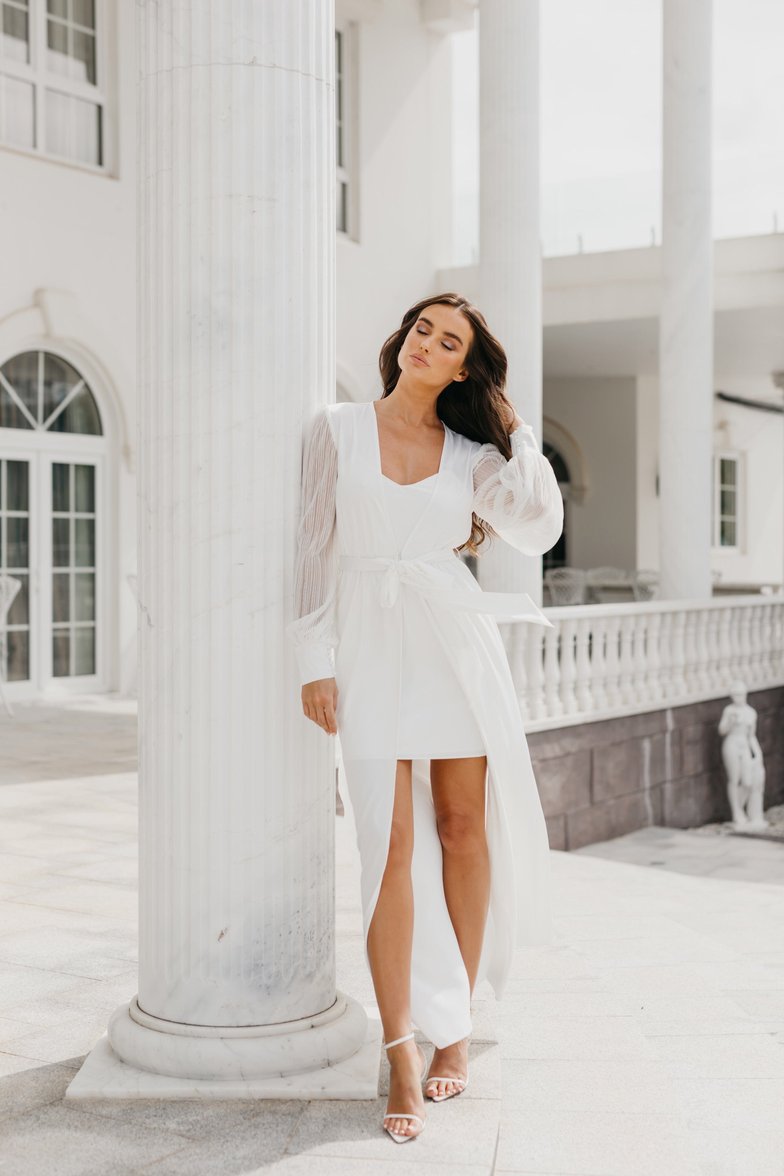 Alaina Pleated Sleeve Satin Maxi Bridal Robe with Slip - Elegant Wedding Gown for Brides, Bridesmaids & Photoshoots - Perfect for Getting Ready, Ceremonies & Special Occasions