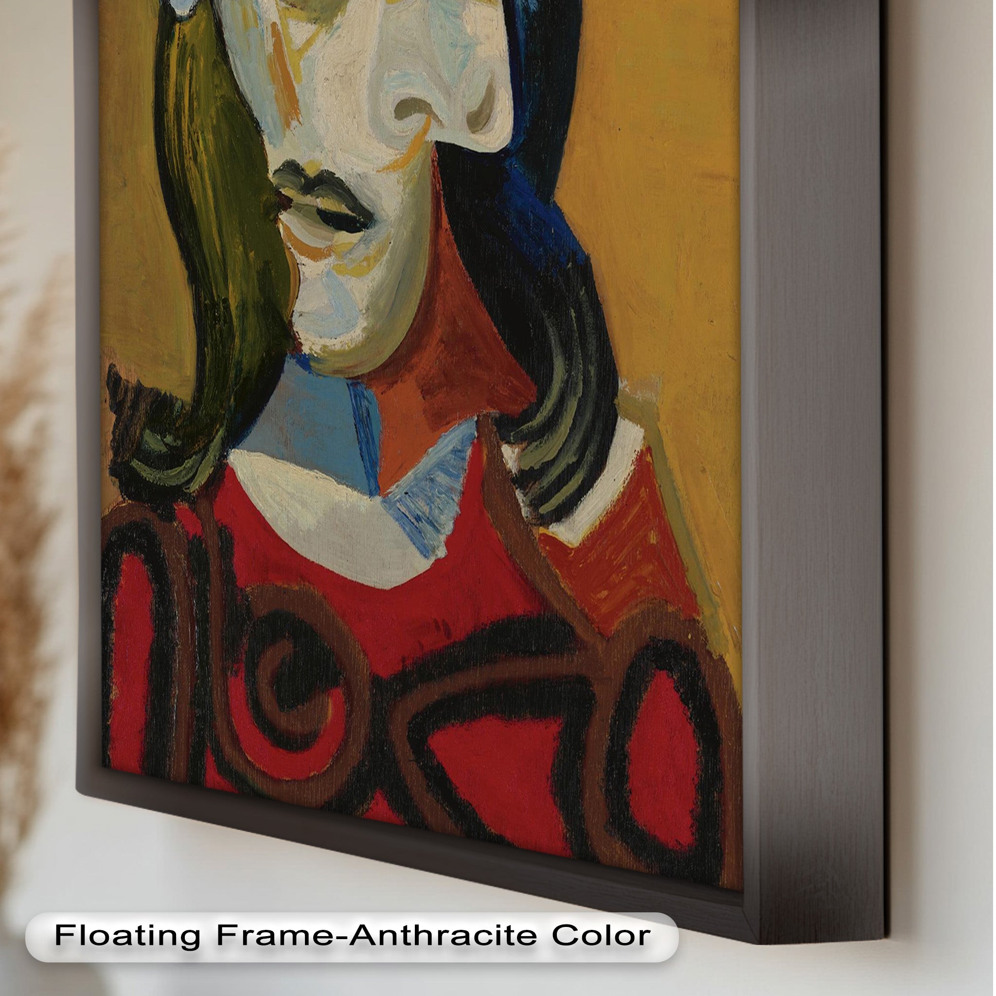 Abstract Portrait with Red Garment - Picasso Style Oil Painting Reproduction - Wall Art for Living Room, Bedroom & Office Decor