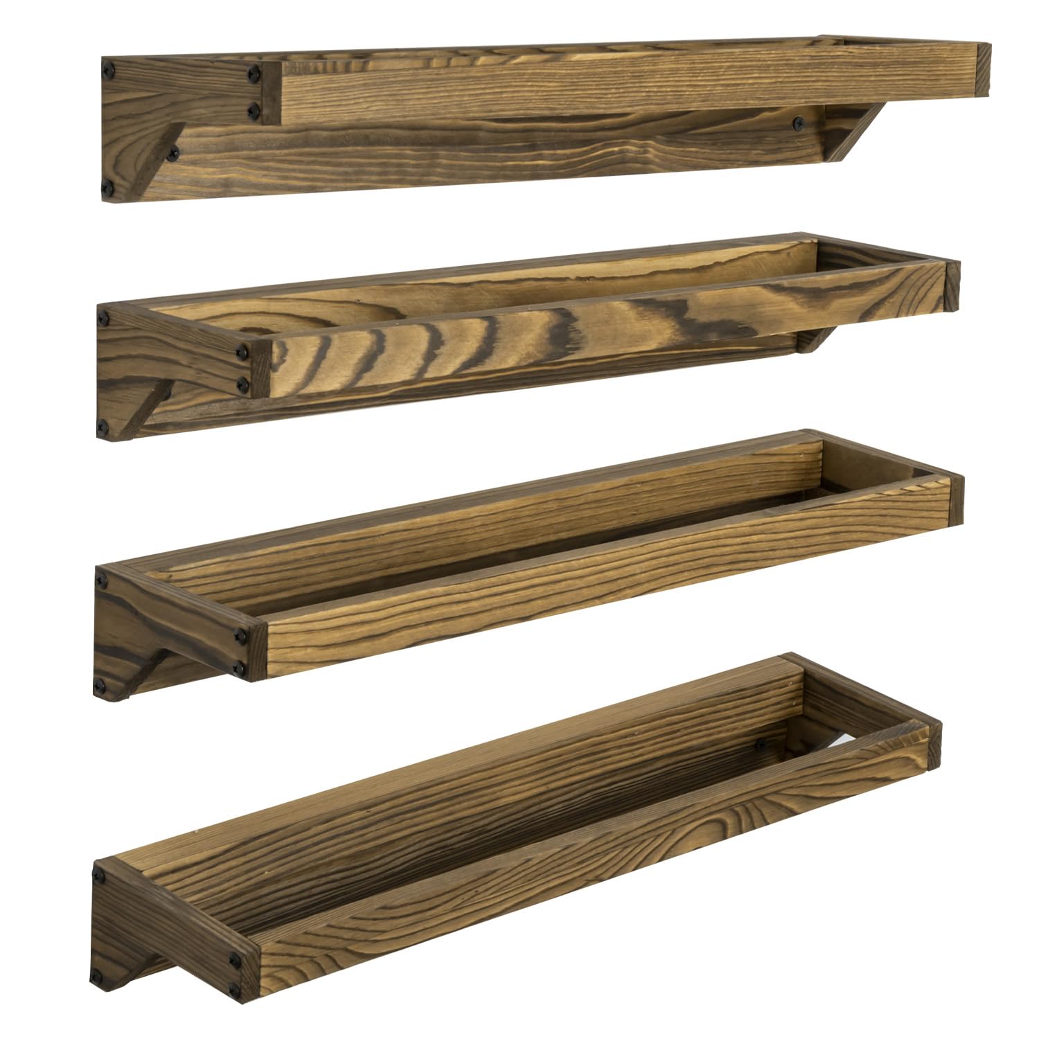 MyGift Set of 4 Rustic Burnt Solid Wood Hanging Shoe Storage Organizer Racks - Wall Mounted Space Saving Footwear Holder for Closet, Mudroom, Entryway - Holds 8 Pairs - Perfect for Small Spaces & Home Organization