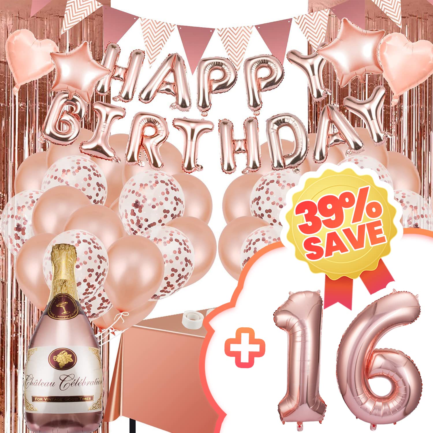 16th Happy Birthday Decorations for Girls - Rose Gold Balloon Arch Kit with 40 Inch Mylar Foil Number Balloons | Perfect for Sweet 16 Parties, Teen Birthday Decor, and Instagram-Worthy Celebrations