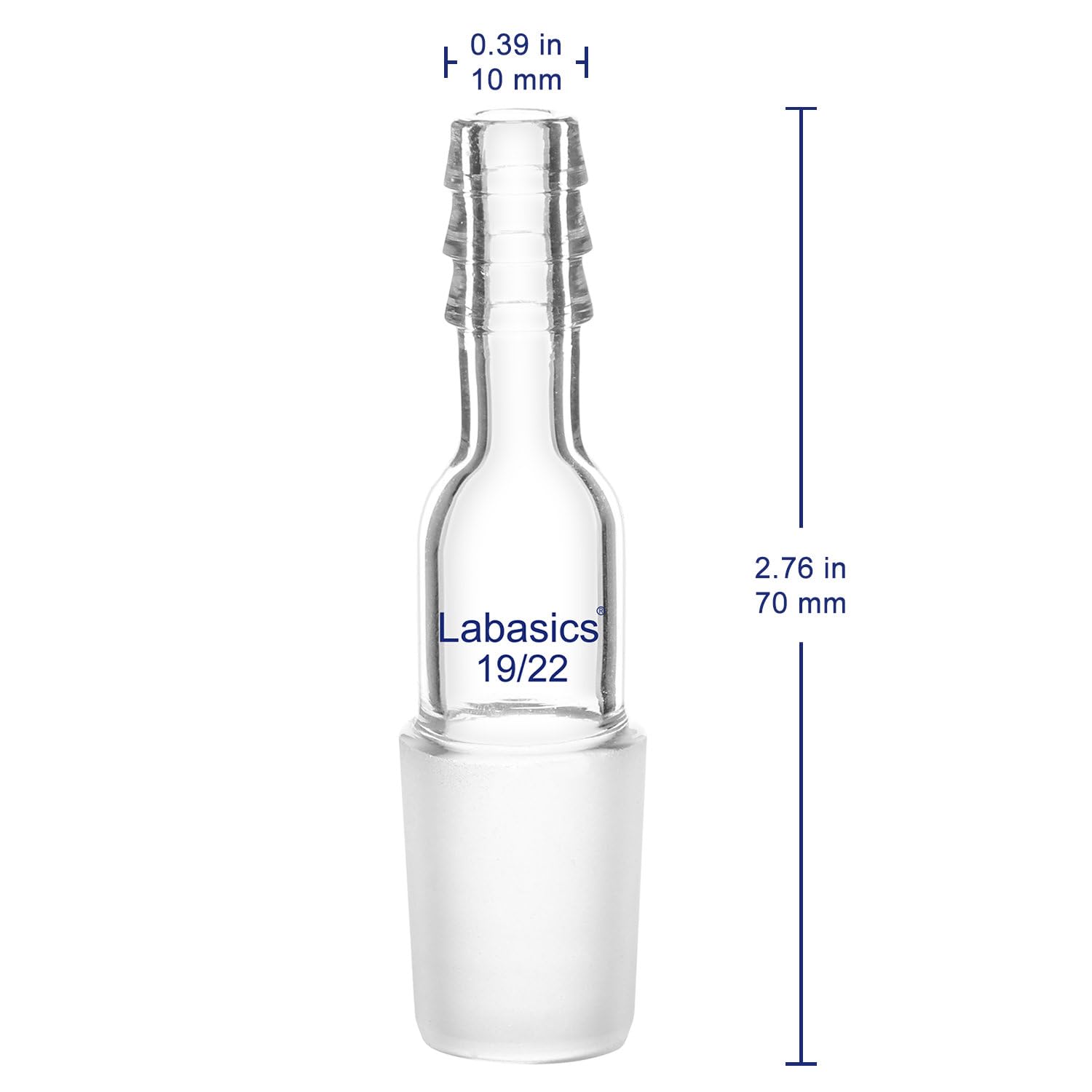Labasics 19/22 Male Glass Joint Straight Inlet Adapter with 8mm Hose Connection - Scientific Lab Glassware for Distillation, Chemistry Experiments & Laboratory Setups