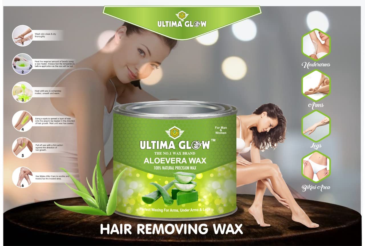 ULTIMA GLOW Aloe Vera Strip & Stick Wax 600g - All Skin Types Full Body Hair Removal Wax for Men & Women - Perfect for Salon, Spa & At-Home Waxing