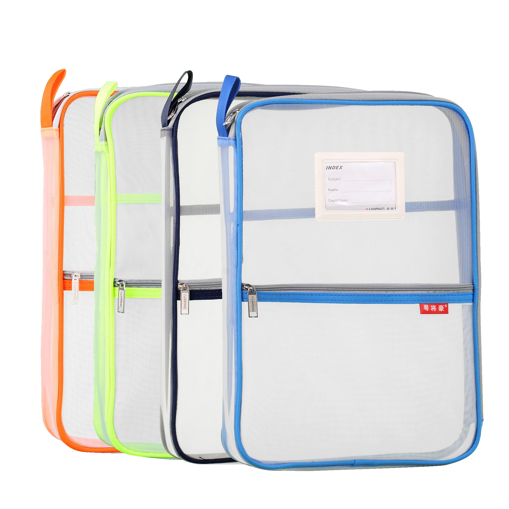 Mesh Zipper Pouch 14.8x10.8 Inch - 4 Pack Transparent Lightweight Nylon File Folders, A4 Size Multi-Layer Document Organizer for Office, School, Travel & Home Organization (Perfect for Files, Stationery & Accessories Storage)