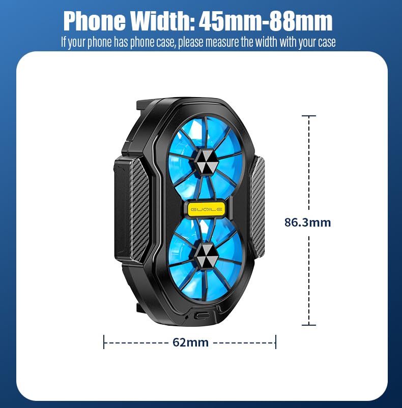 Dual Cooling Fan Phone Cooler with Rechargeable Battery - Universal Smartphone Radiator Heatsink for iPhone & Android - L2R2 Mobile Game Controller Triggers for PUBG, Call of Duty, Knives Out - Perfect for Gaming & Overheating Protection