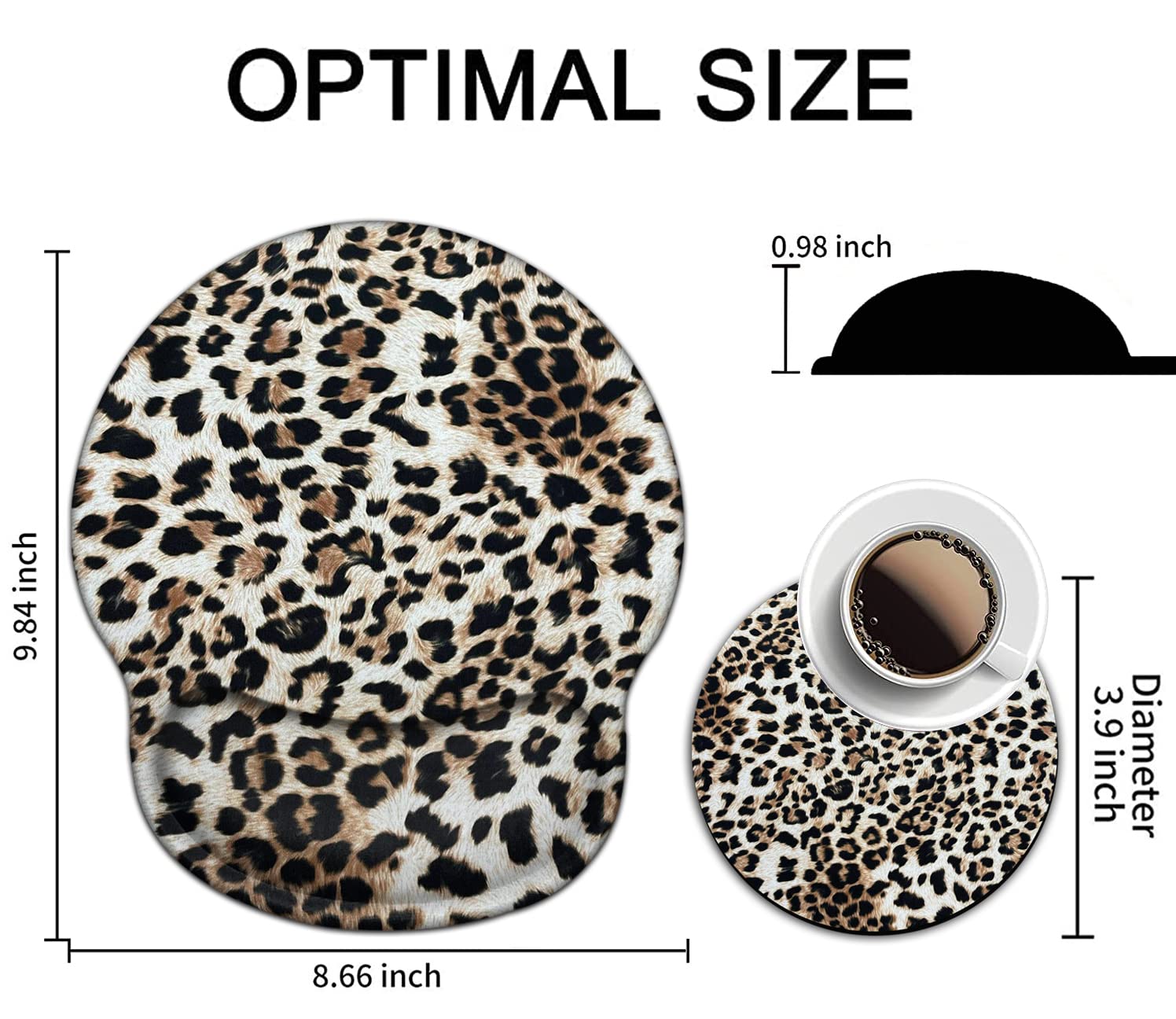 Ergonomic Mouse Pad with Wrist Support Gel - Comfortable Office & Gaming Mouse Mat for Pain Relief, Easy Typing & Extended Use - Includes Bonus Coaster (Leopard Print) - Perfect for Home Office, PC Gaming & Computer Workstations