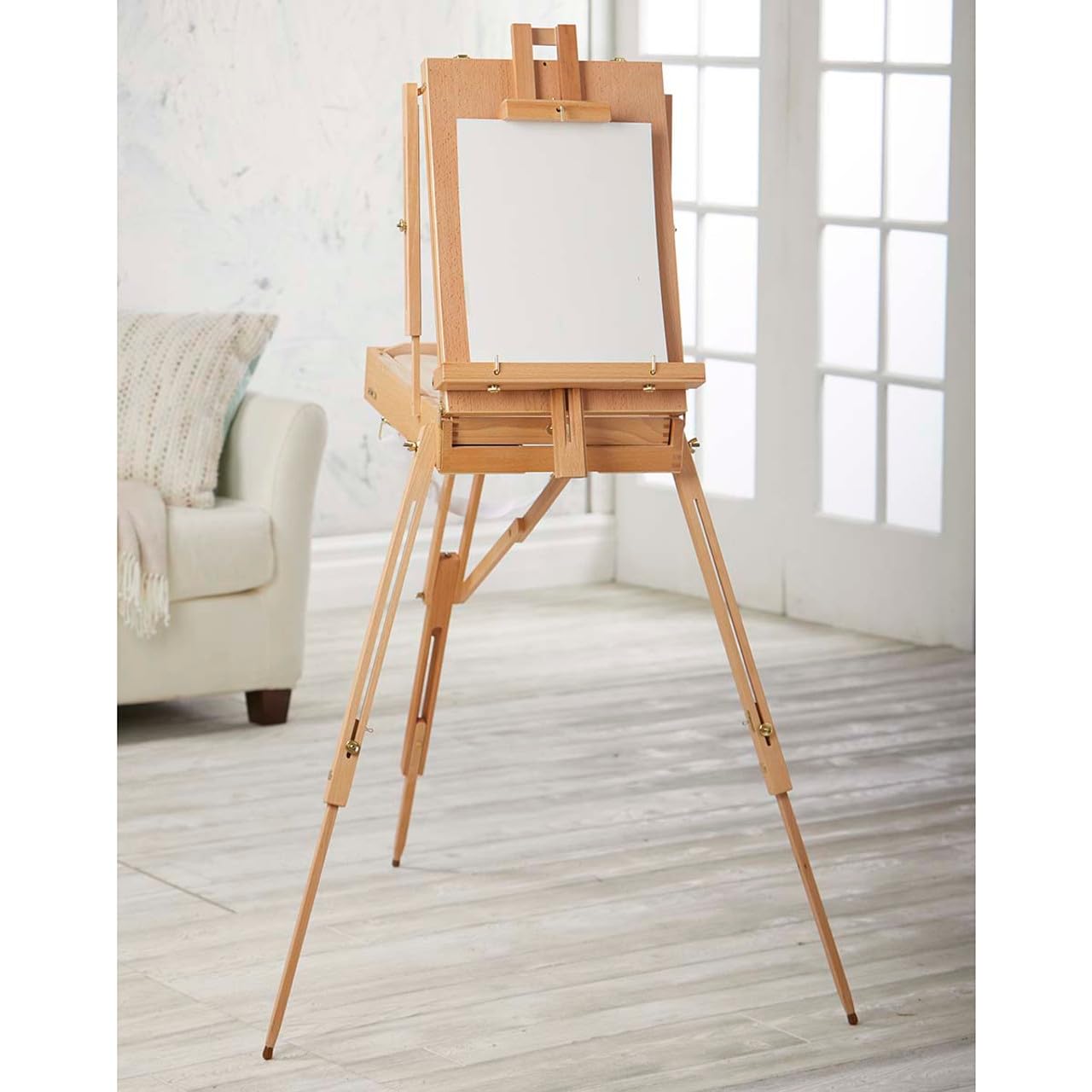 Herrschners Artists Stand-Up Easel - Adjustable Wooden Display Stand for Painting, Drawing & Canvas Art - Perfect for Studio, Classroom & Outdoor Use