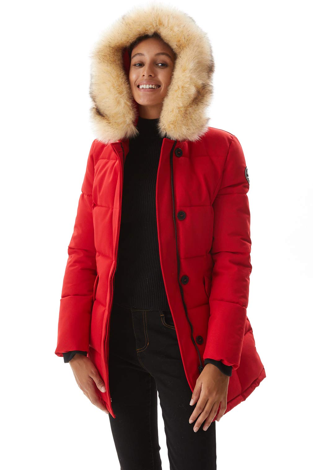 Molemsx Women's Winter Puffer Coat - Thickened Vegan Down Parka with Fur Hood, Warm Padded Jacket for Cold Weather (XS-XXL) | Perfect for Snowy Days, Outdoor Activities & Daily Commute