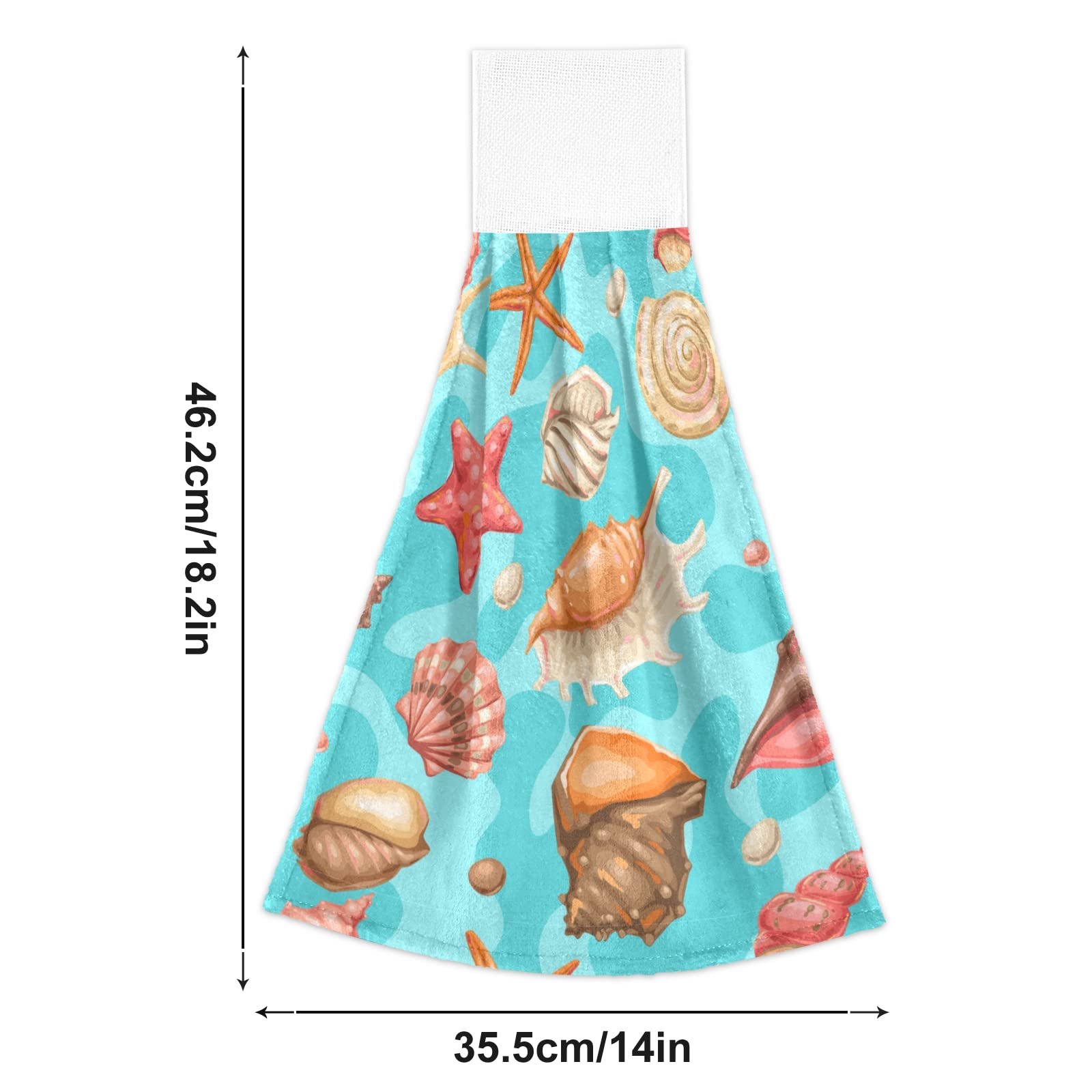 Boccsty Summer Seashell Starfish Hand Bath Towels 2 Pack - Absorbent Kitchen Towels, Hanging Washcloths & Face Towels for Home, Bathroom, Farmhouse Decor - Perfect for Beach House, Coastal Theme, and Vacation Rentals