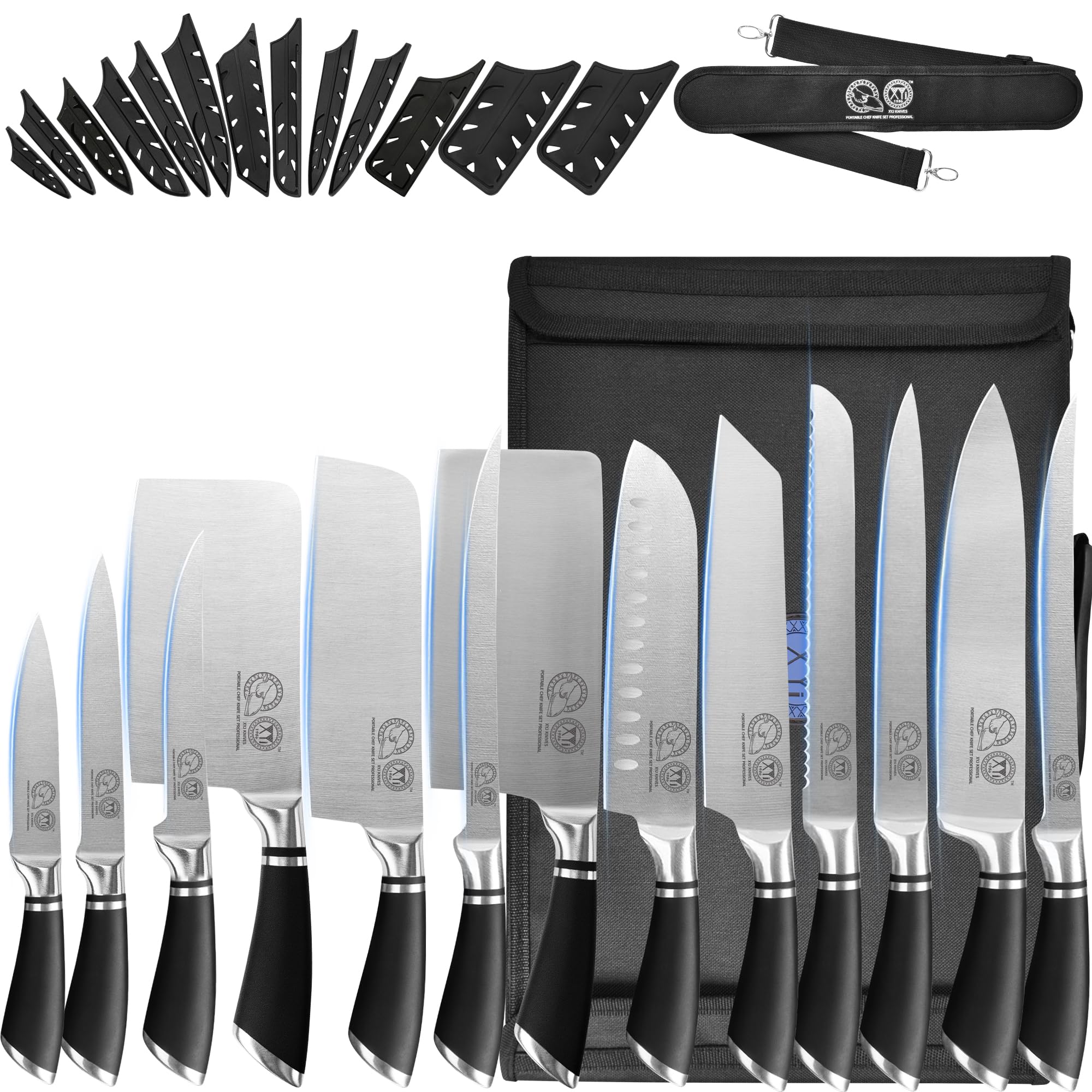 XYJ Professional Chef Knife Set with Bag - Authentic Since 1986 - Includes Cleaver Butcher Knife for Meat Cutting - Perfect for Home Kitchens, Restaurants & BBQ Parties
