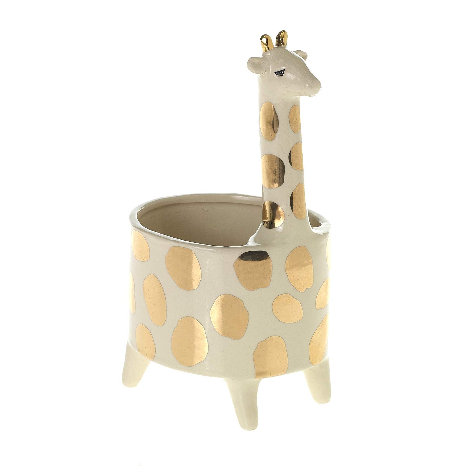 The Bridge Collection Gold-Spotted Giraffe Ceramic Planter - Elegant Flower Pot for Home Decor, Office Desk & Garden - Perfect Gift for Plant Lovers