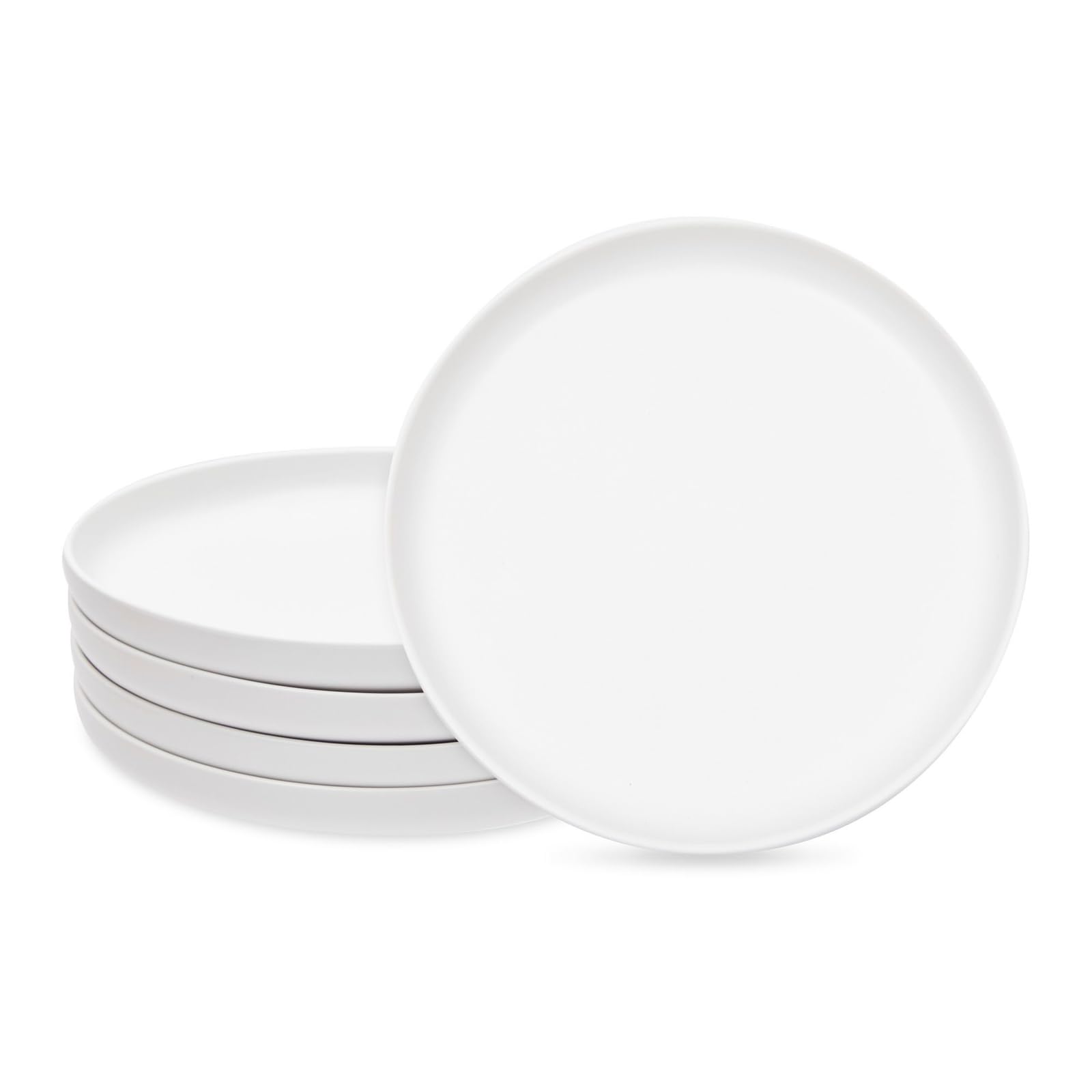 Okuna Outpost 8 Inch White Ceramic Dinner Plates Set of 4 - Elegant Round Serving Dishes for Everyday Meals, Dinner Parties & Restaurant Use