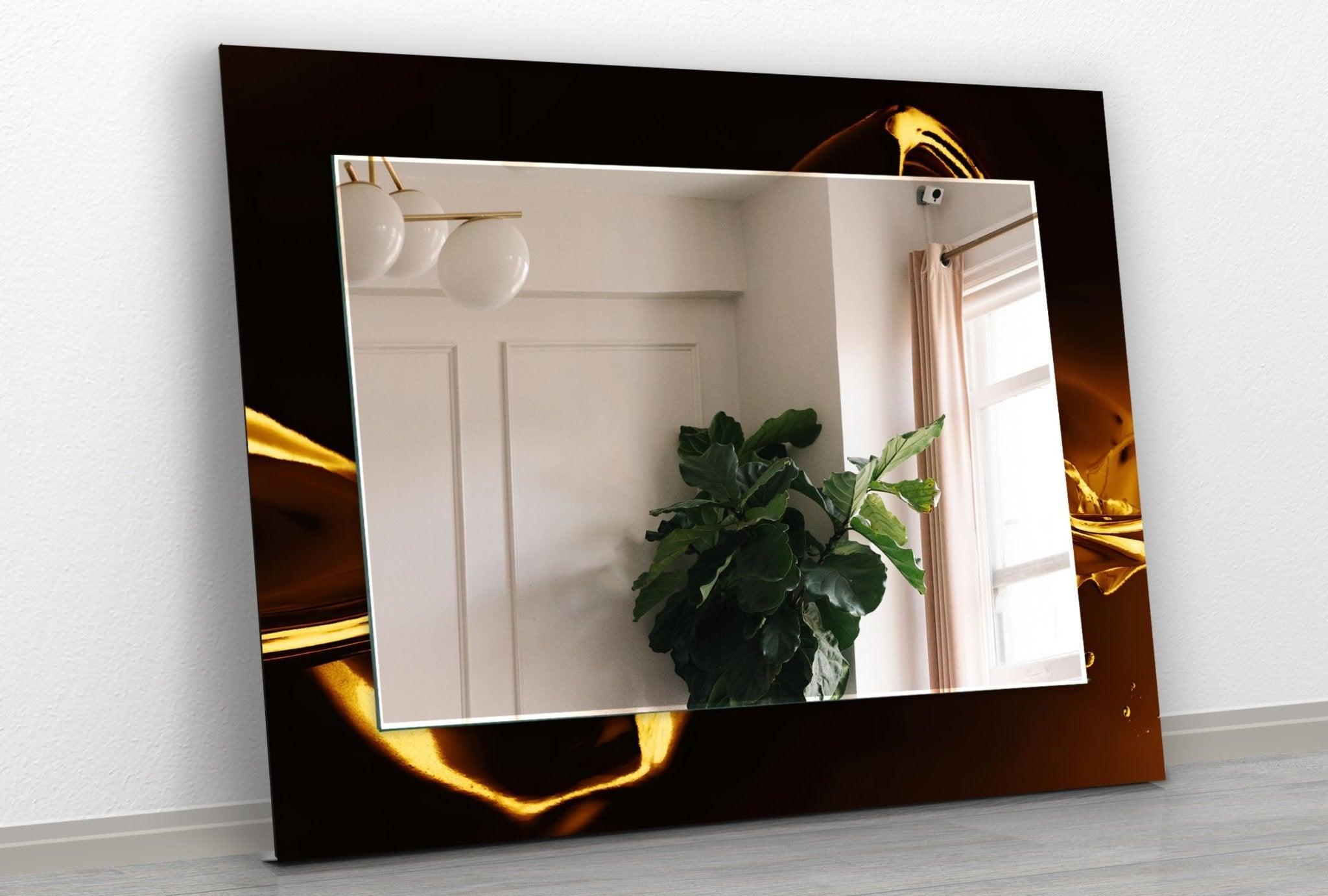 Abstract Black & Gold Framed Wall Mirror - Modern Decorative Mirror for Living Room, Bedroom & Entryway - Elegant Home Decor & Stylish Vanity Mirror