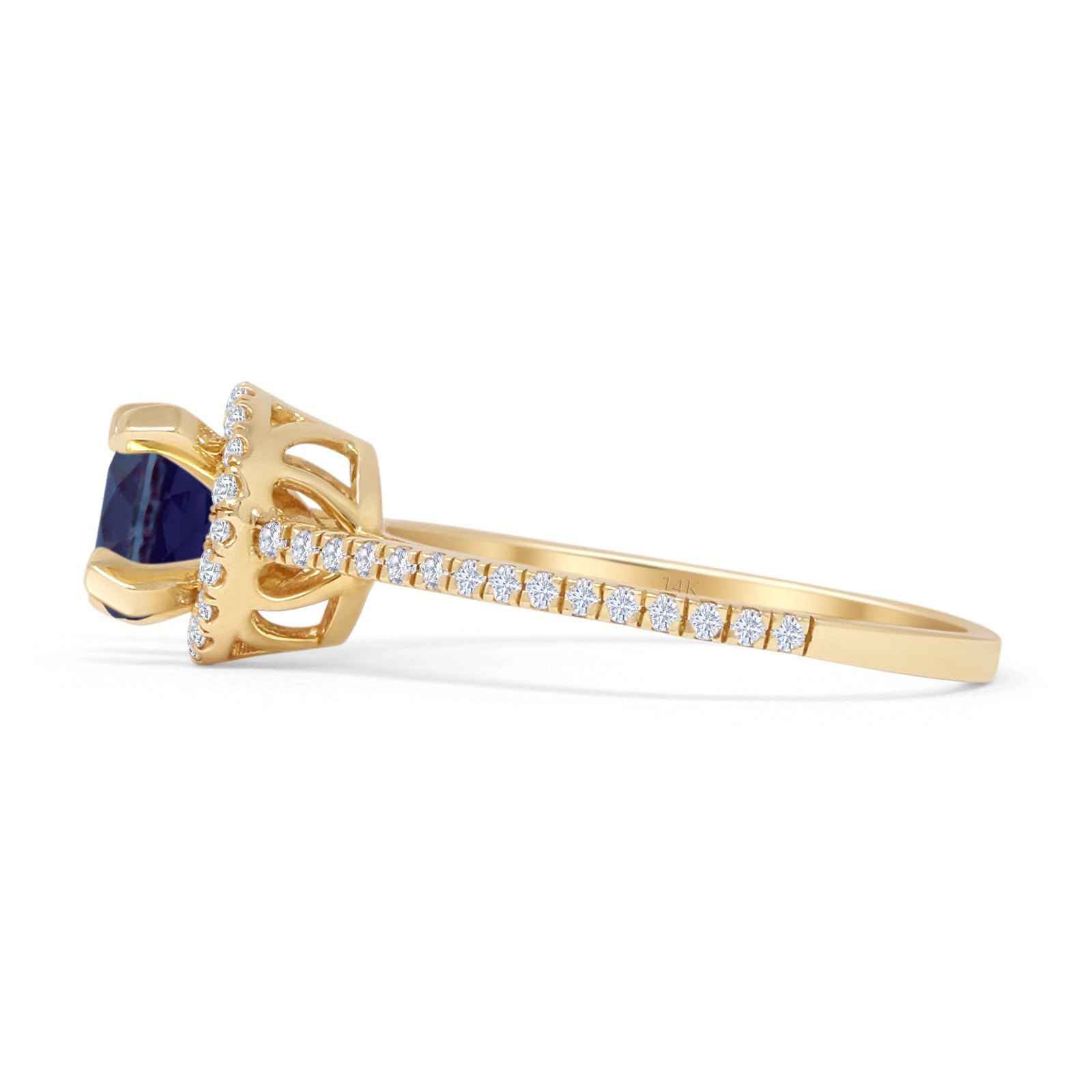 14K Yellow Gold Round Halo Lab-Created Alexandrite Vintage Style Diamond Ring for Women | Elegant Engagement, Wedding, Anniversary Gift for Her