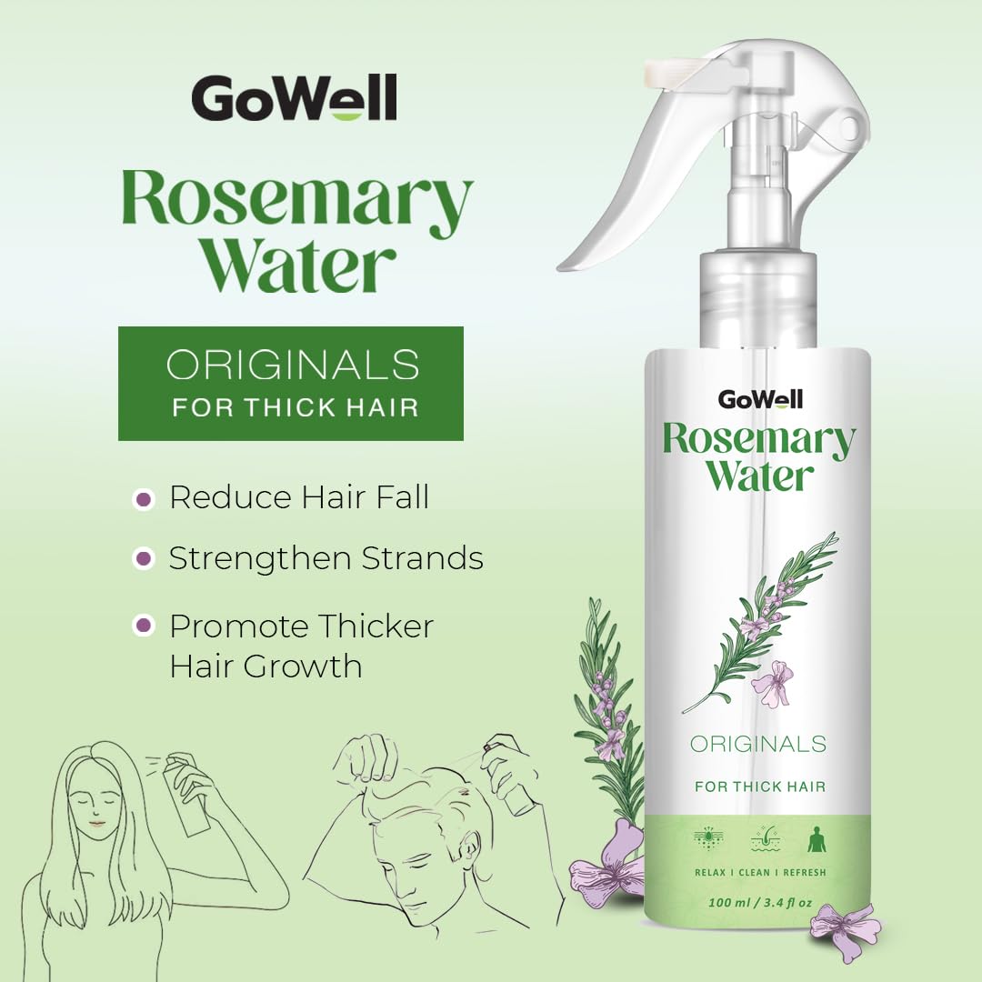 Gowell Rosemary Water Spray for Hair Growth - Natural Hair & Scalp Treatment to Reduce Hair Fall, Strengthen Strands & Promote Thicker Hair - Perfect for Daily Hair Care & Scalp Hydration