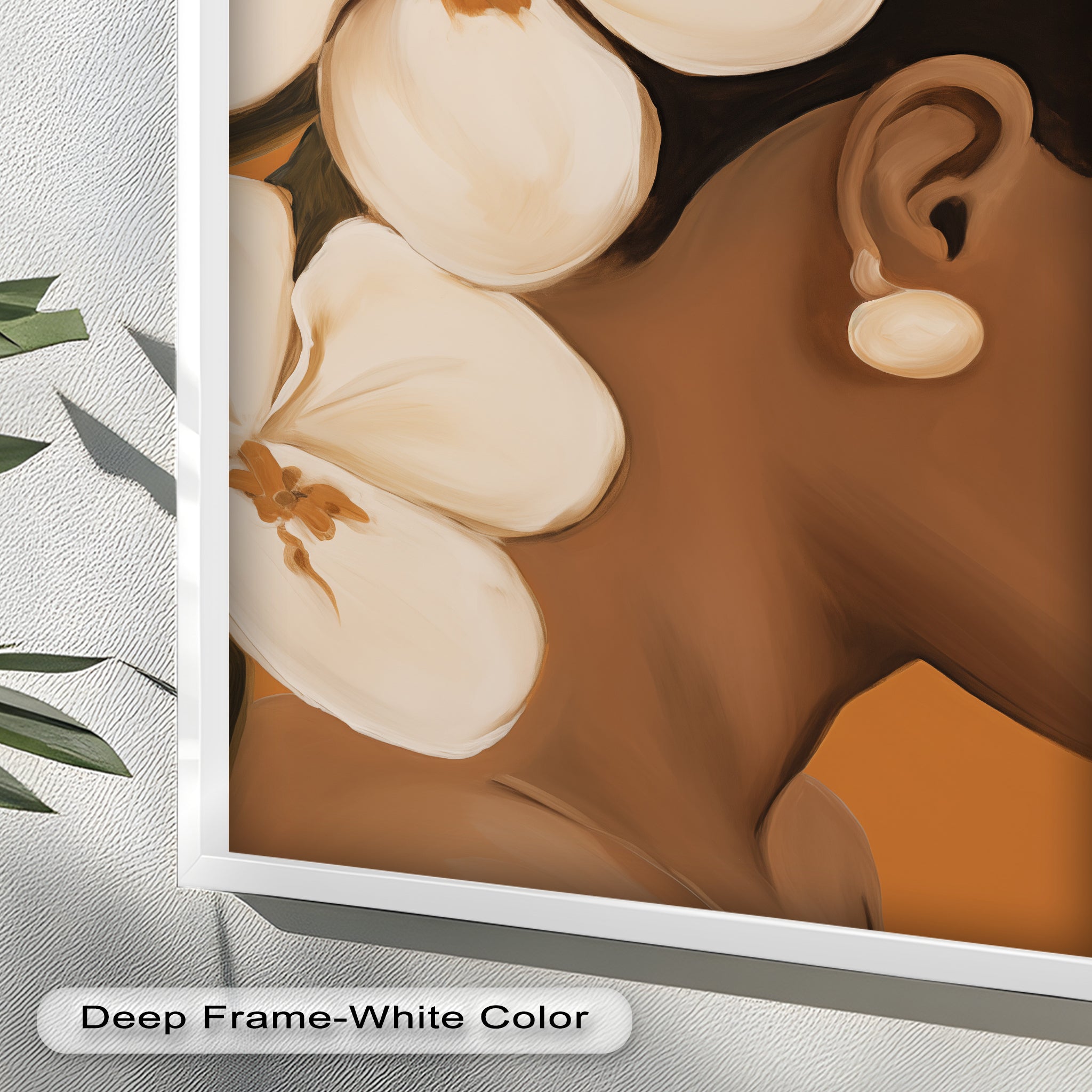 African Woman Wall Art - White Orchid Portrait Oil Painting on Canvas | Elegant Home Decor for Living Room, Bedroom & Office | Unique Gift Idea