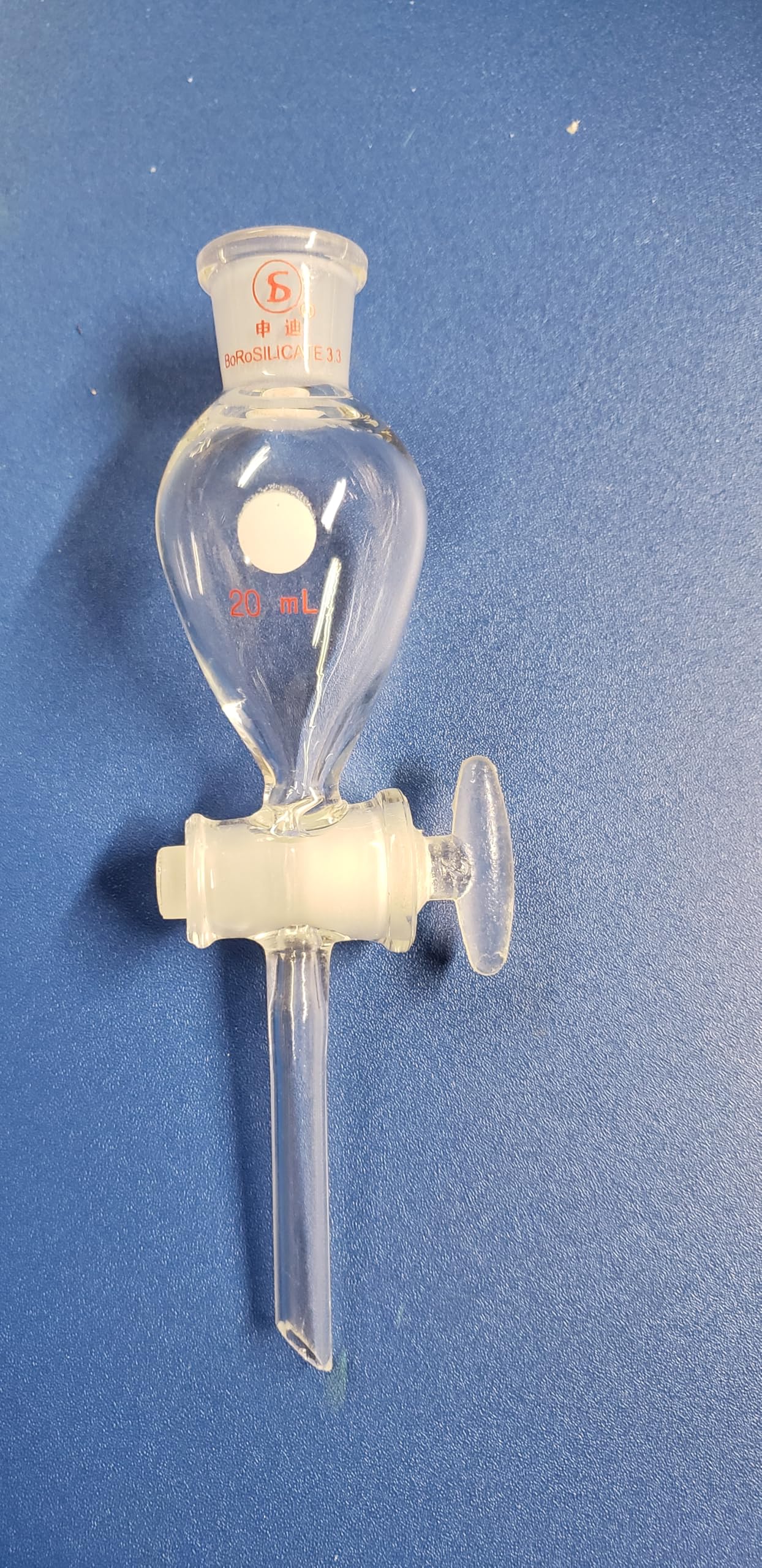 20ml Lab Glass Separatory Funnel with PTFE Stopcock - High Quality Borosilicate Glass for Chemical Extraction, Essential for Chemistry Labs & Science Experiments
