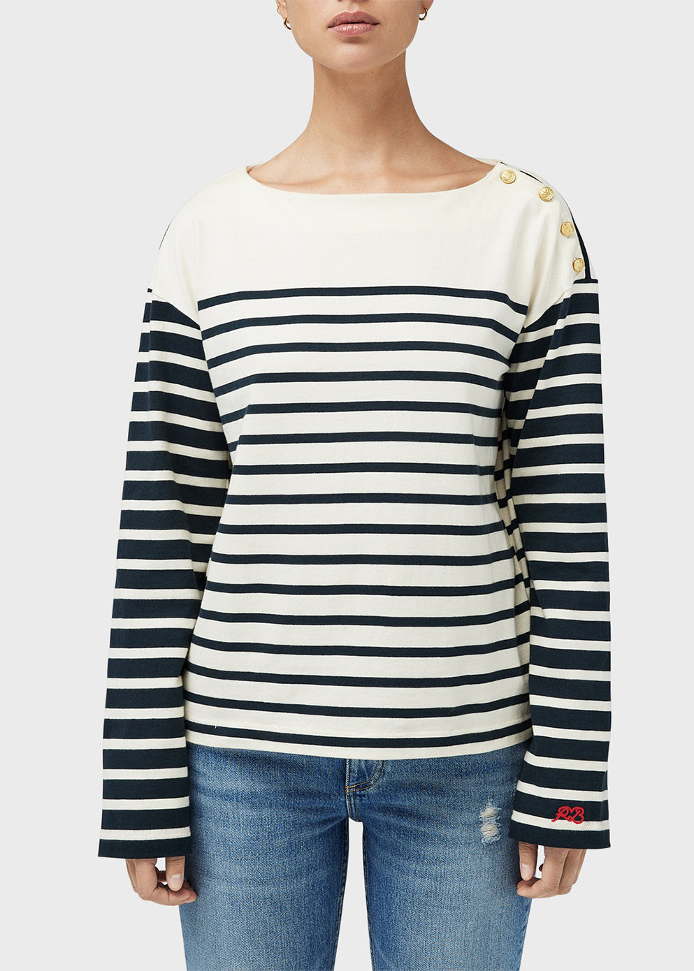 Bardot Striped Long Sleeve Blouse for Women - Fashionable Crew Neck T-Shirt for Casual Wear, Office & Date Night Outfits