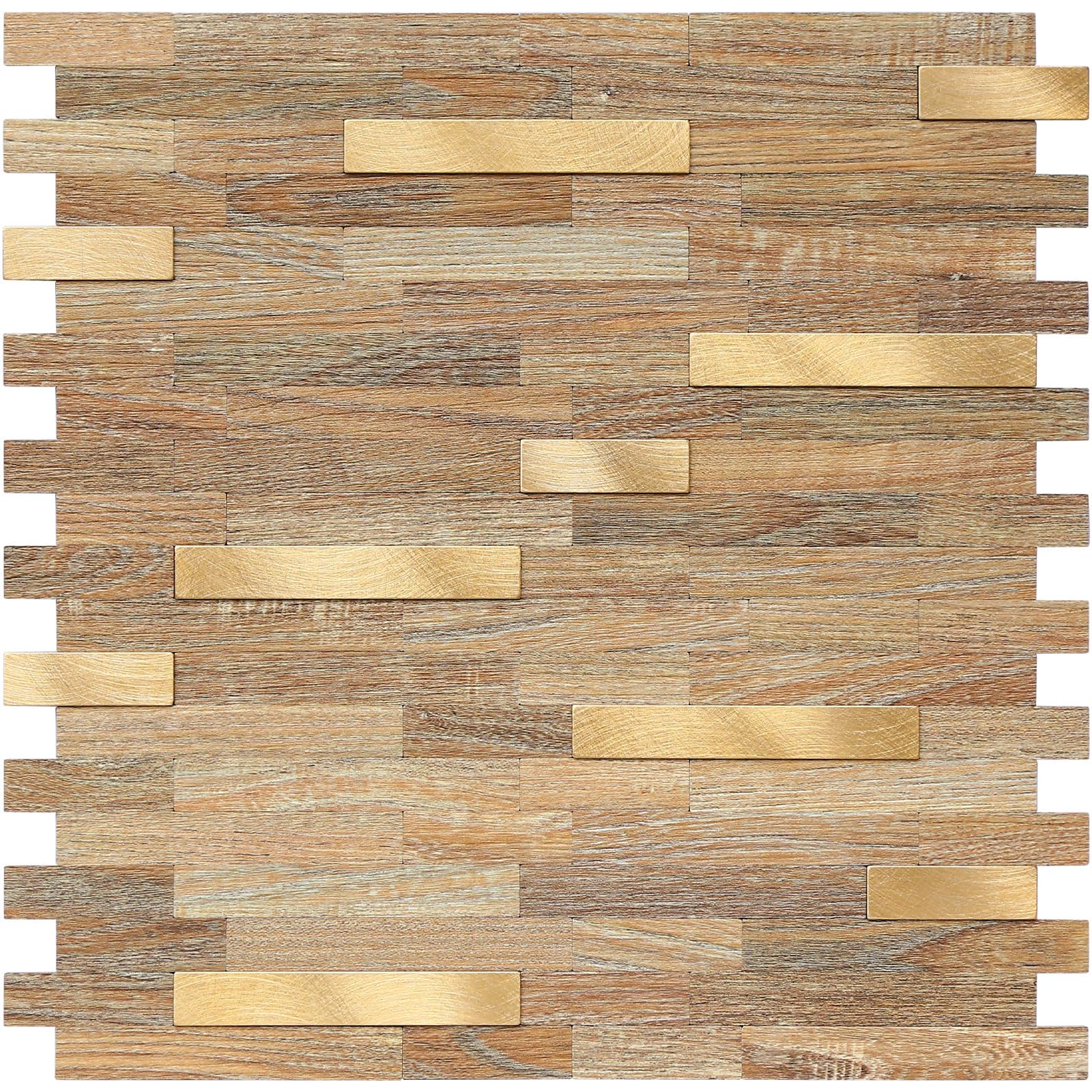 HomeyMosaic 10-Sheet Peel and Stick Backsplash Tile - Self-Adhesive Subway Tiles for Kitchen & Bathroom - Gold Beige Wood Pattern - Easy DIY Wall Decor for Home Renovation & Apartment Upgrades